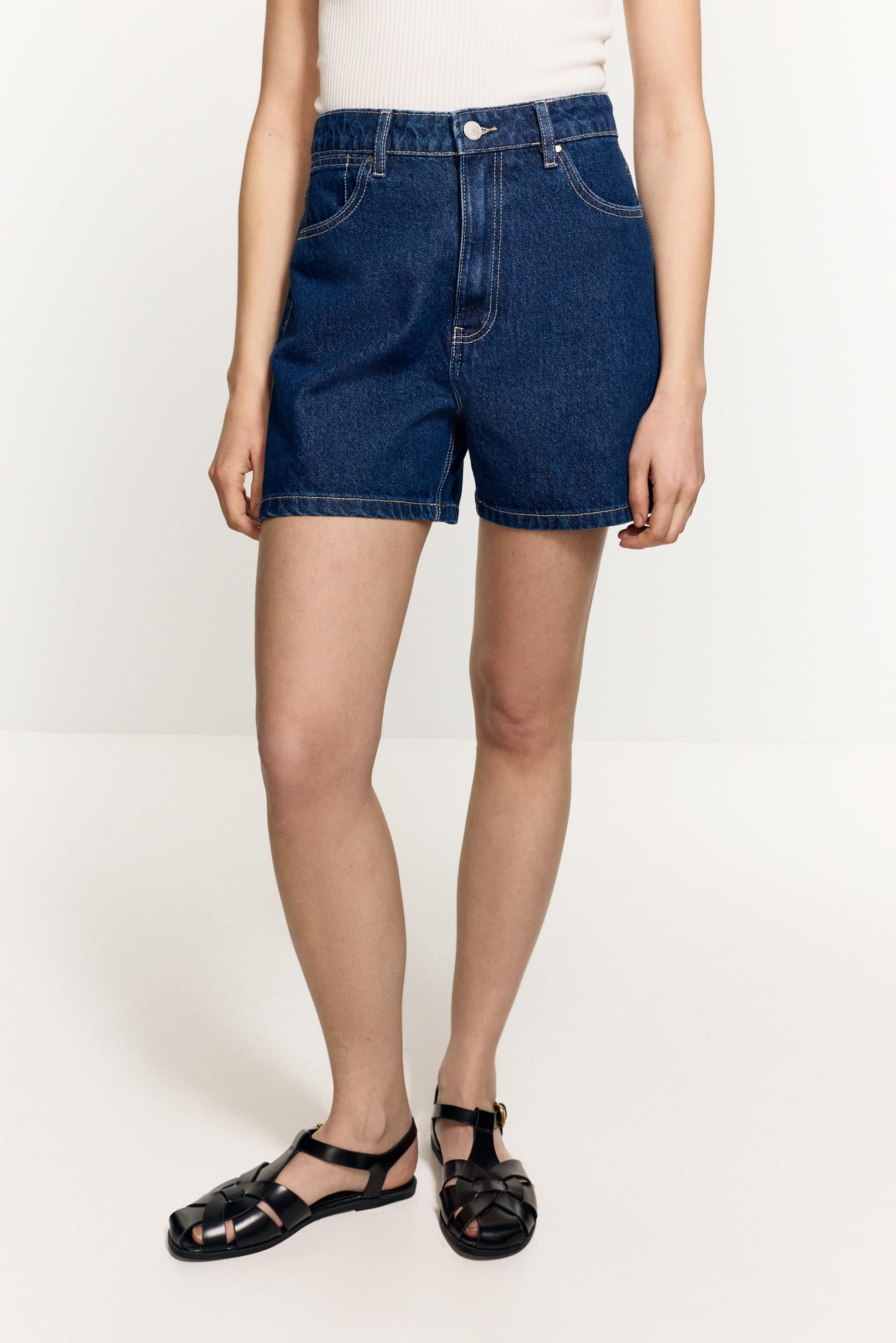 Basic mom fit denim shorts — DARK INDIGO