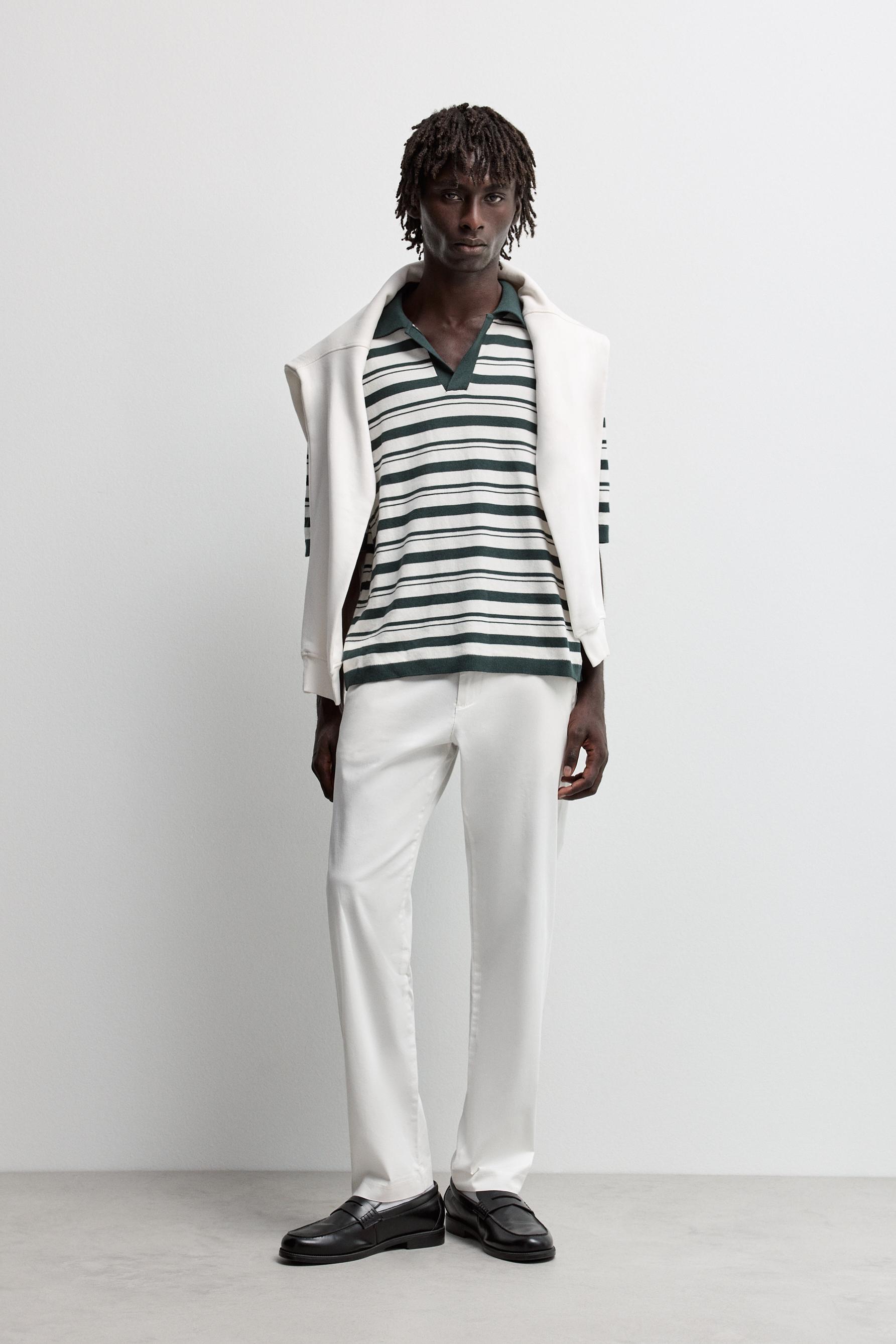 Striped knit polo — EMERALD GREEN