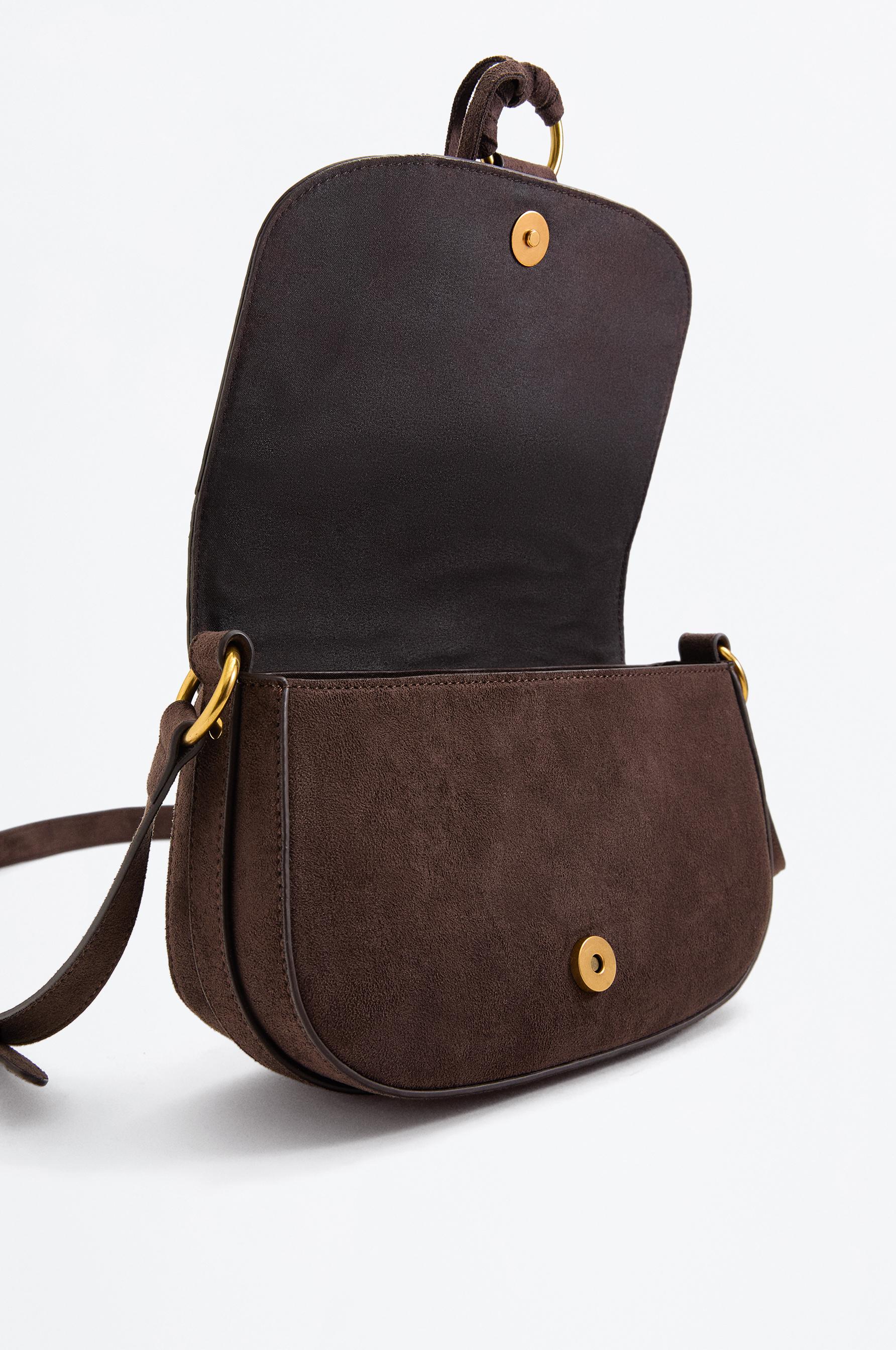 Faux suede flap crossbody bag — BROWN