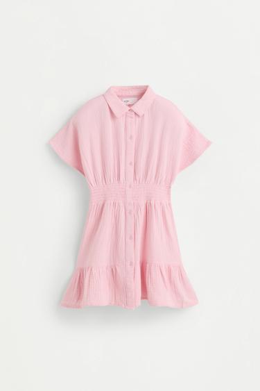 Elastic waist shirt dress — PINK 1