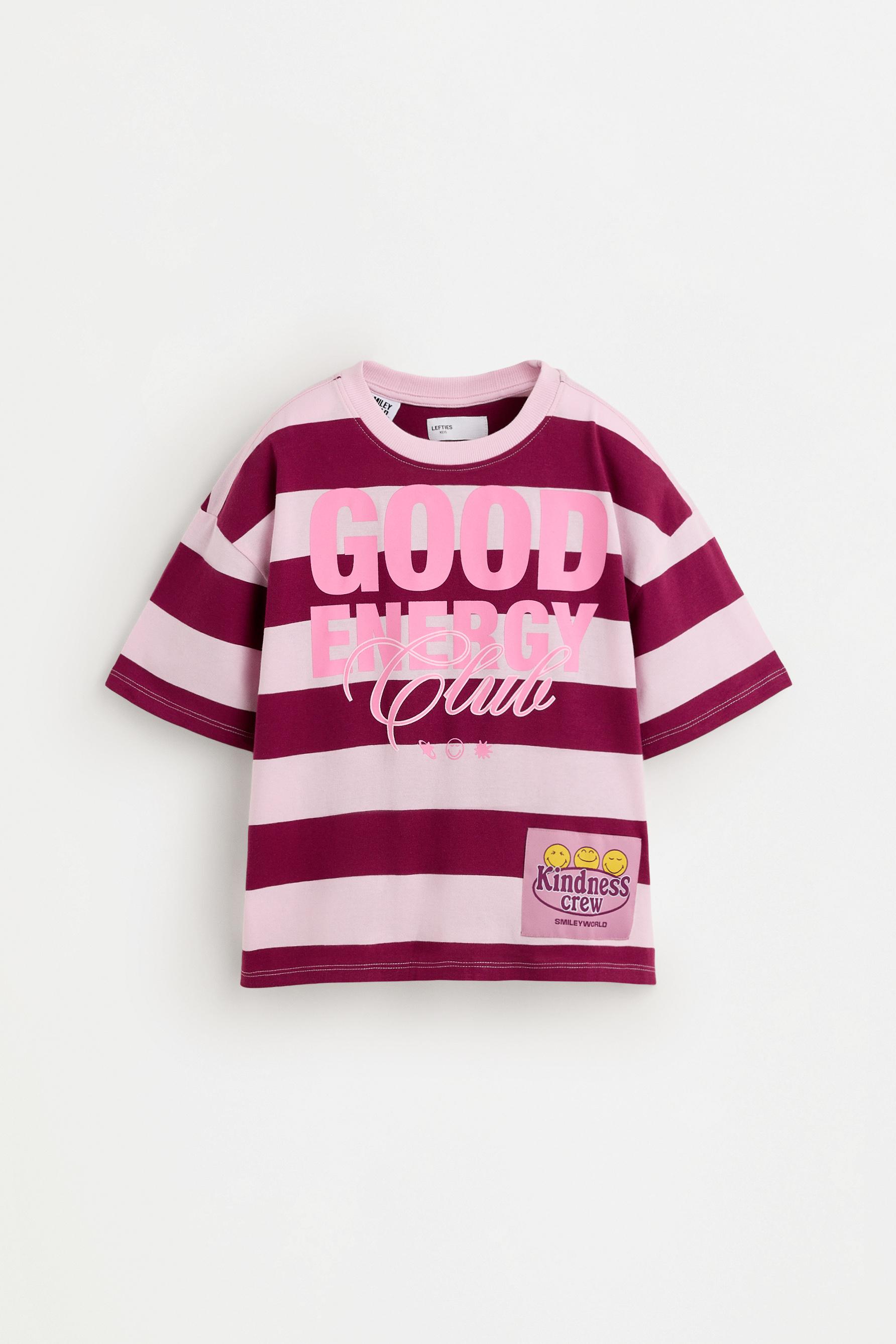 SmileyWorld® striped T-shirt — DARK PINK