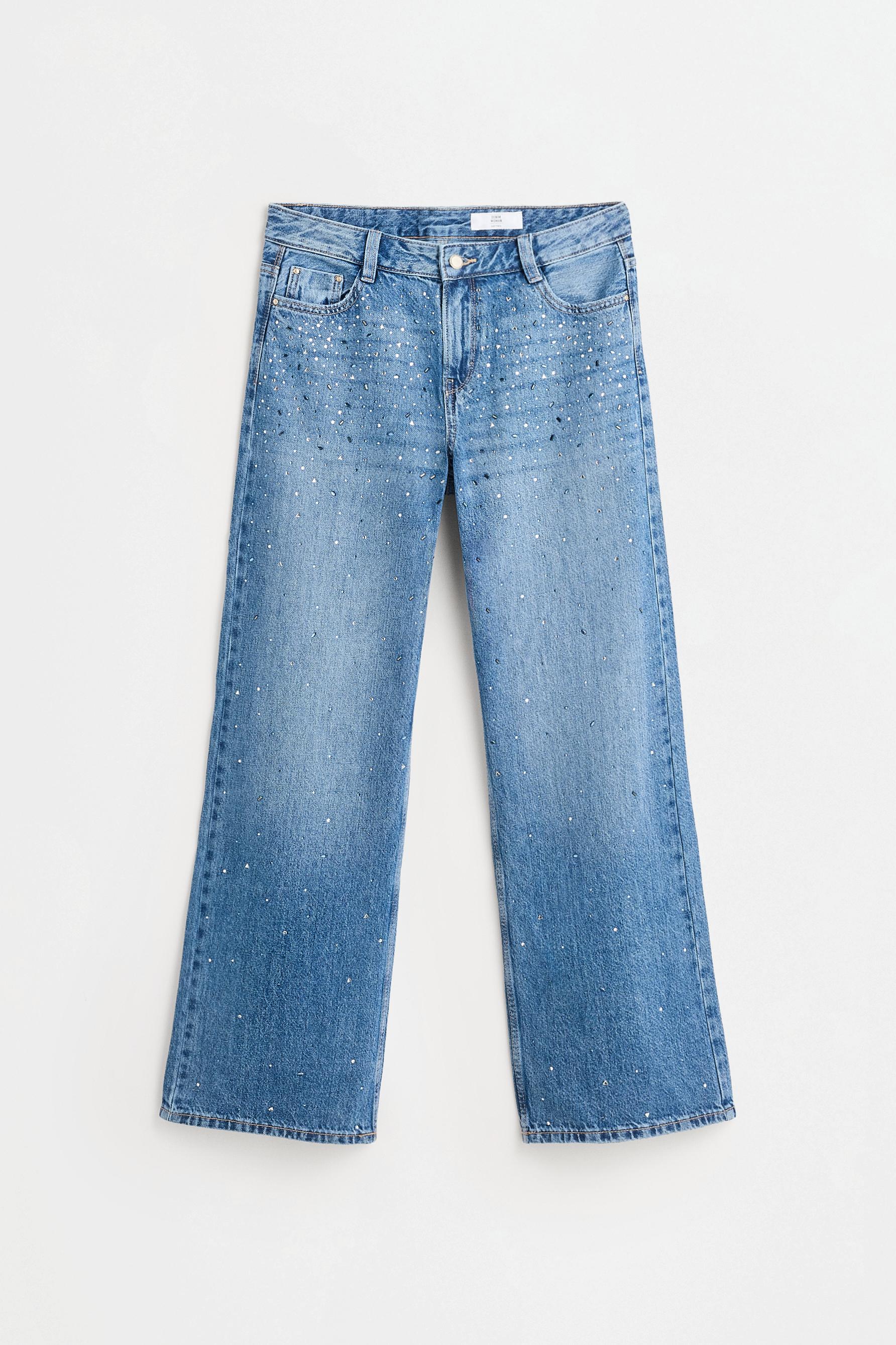 Rhinestone wide-leg jeans — DARK BLUE