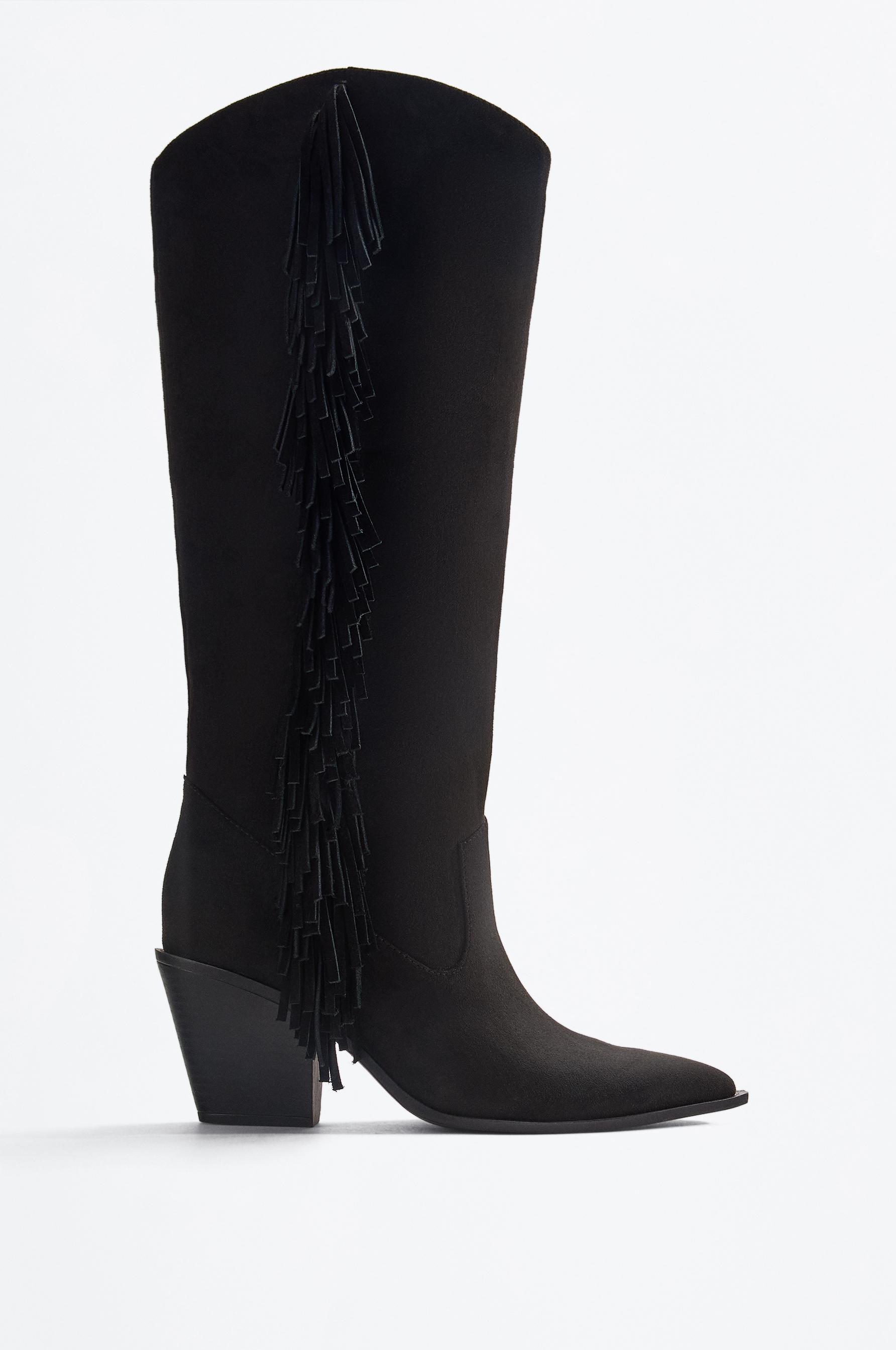 Bota cowboy flecos piel