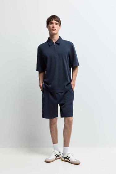 Waffle texture polo shirt — NAVY 2