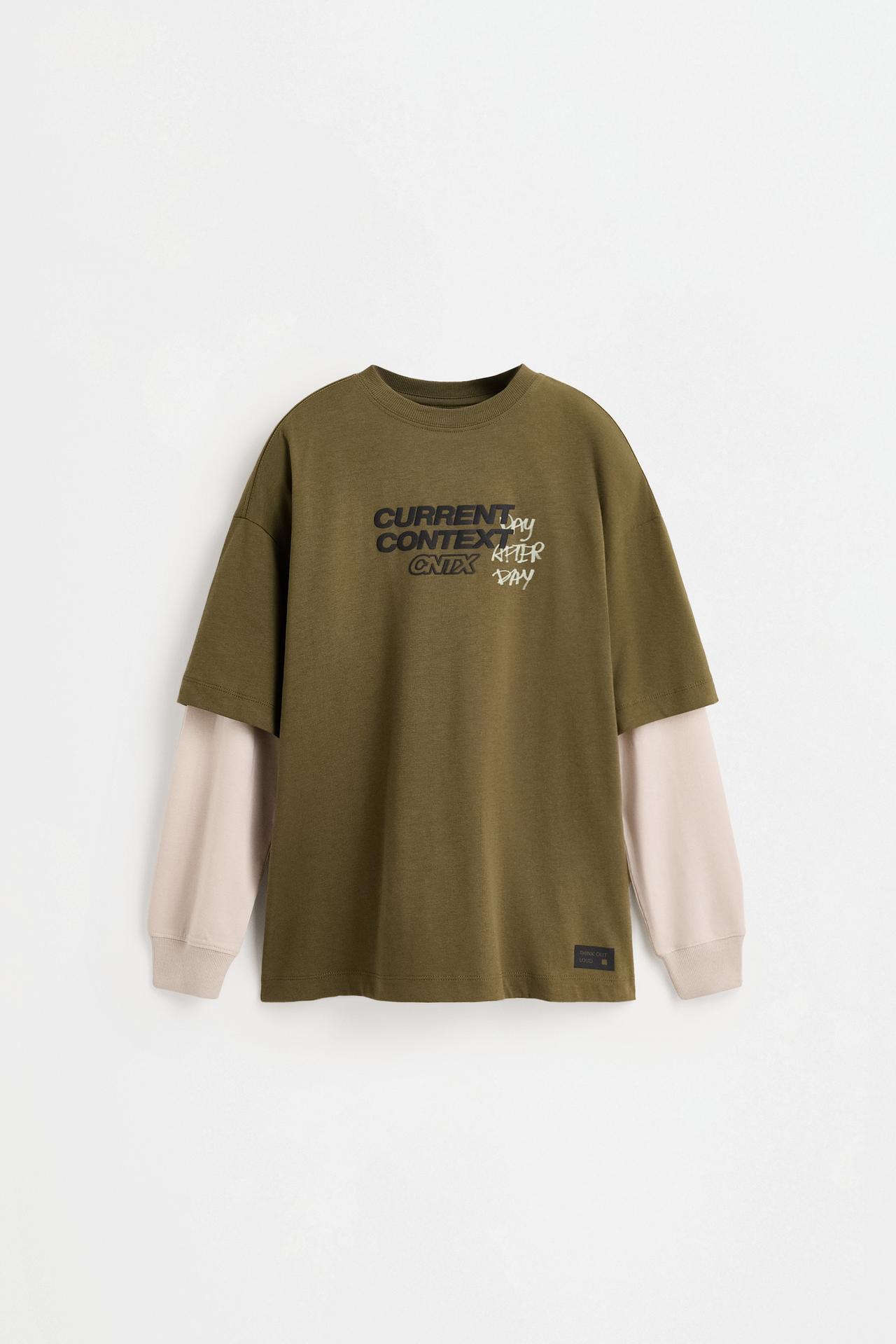 Printed double-sleeve T-shirt — KHAKI