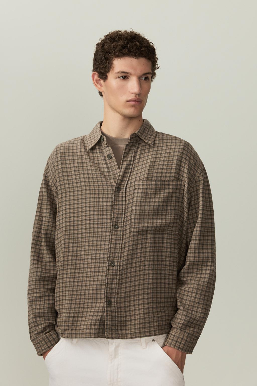 Washed effect plaid shirt