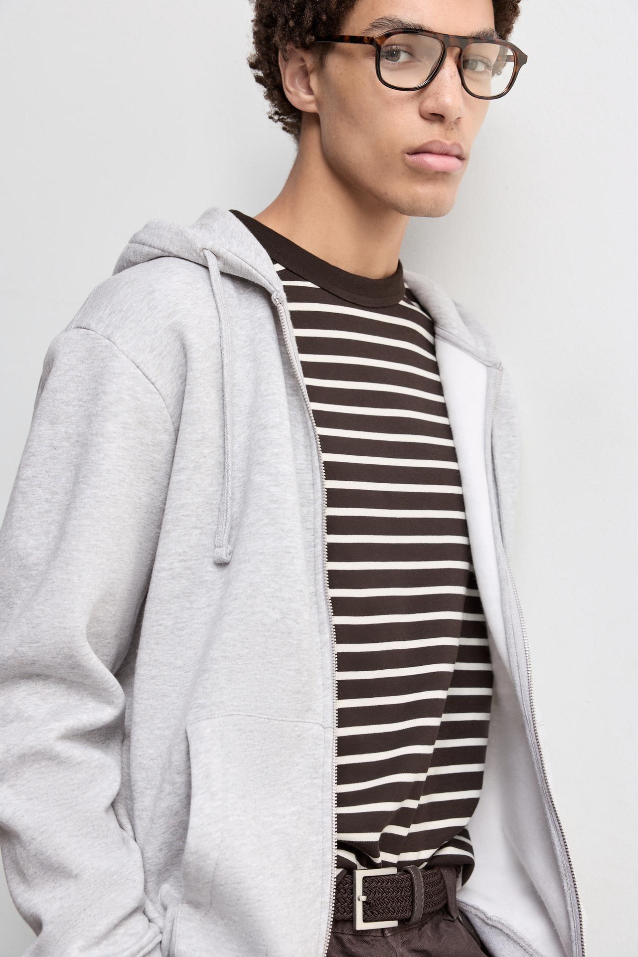 Basic zip-up hoodie — GREY MARL