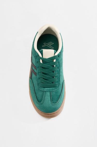 Split suede-effect sneakers — GREEN 3