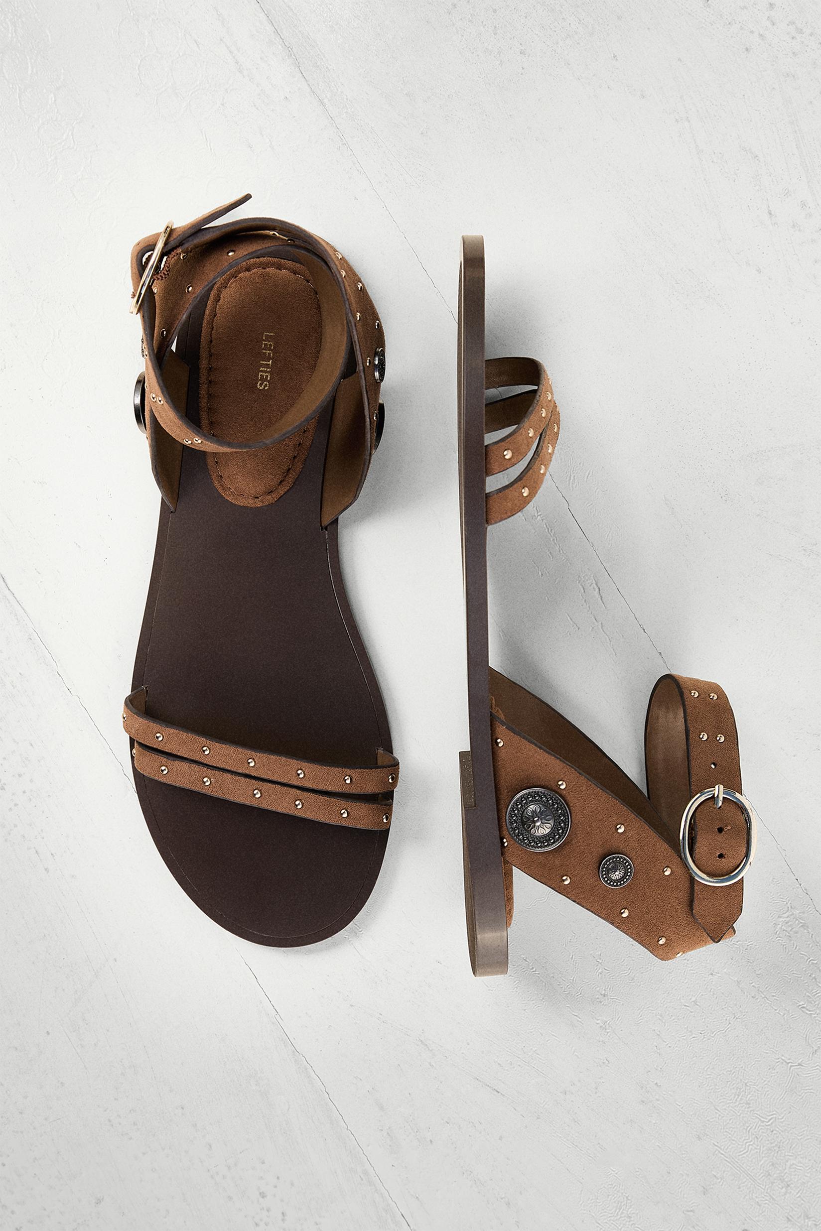 Studded flat slider sandals — LEATHER