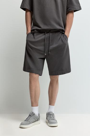 Faded-effect tracksuit Bermuda shorts — BLACK 2