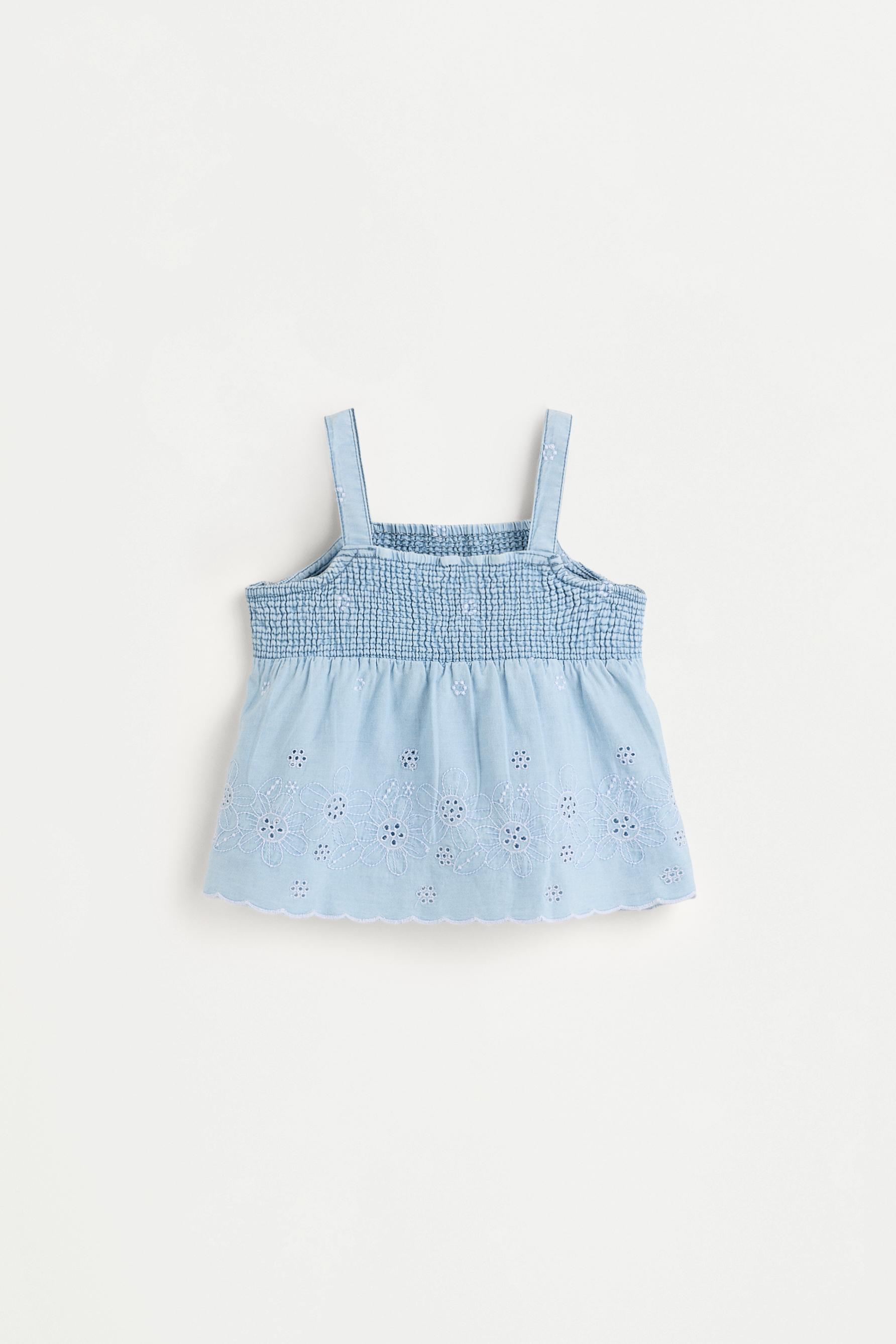 Embroidered denim top — PALE BLUE