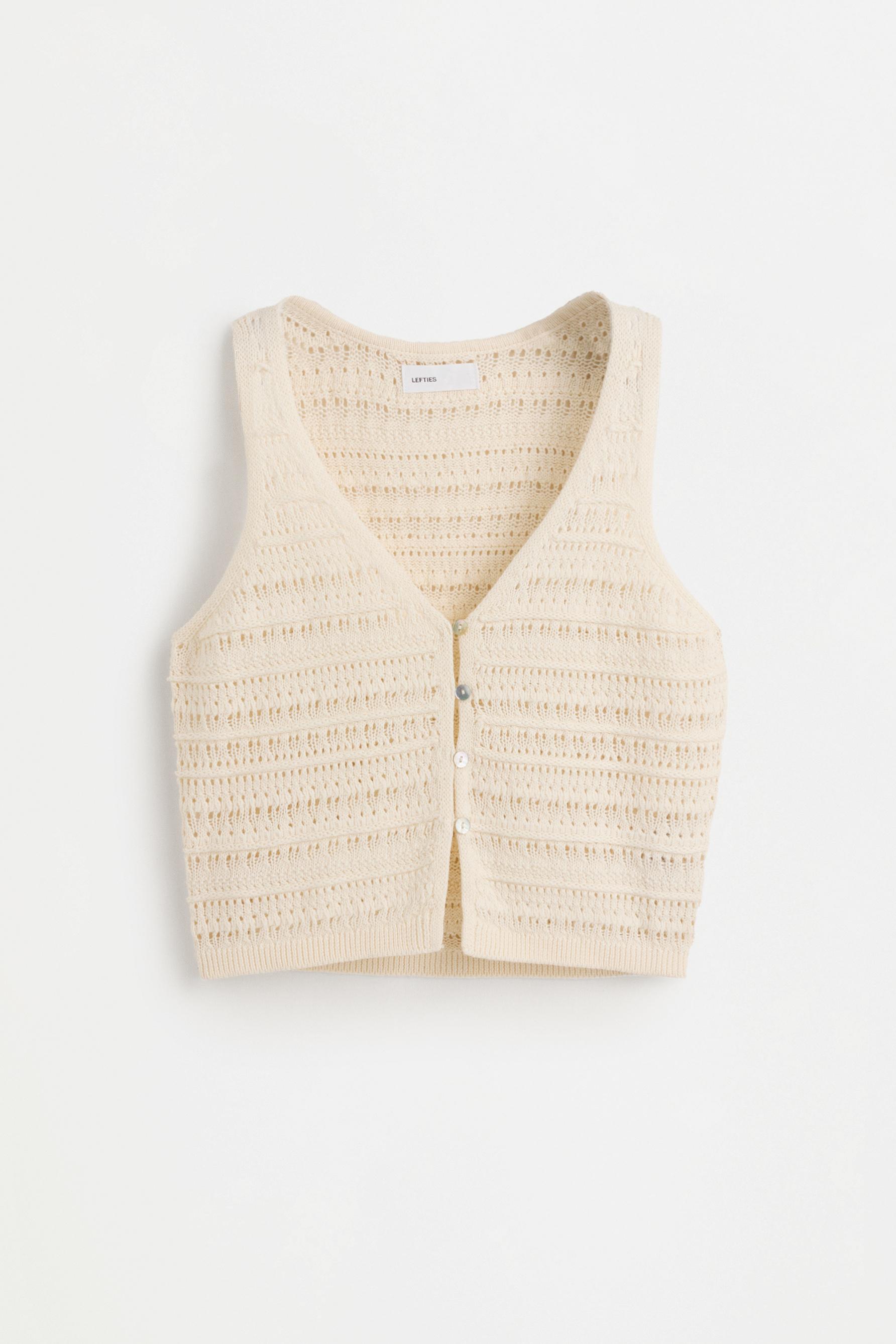 Cutwork knit top — BEIGE