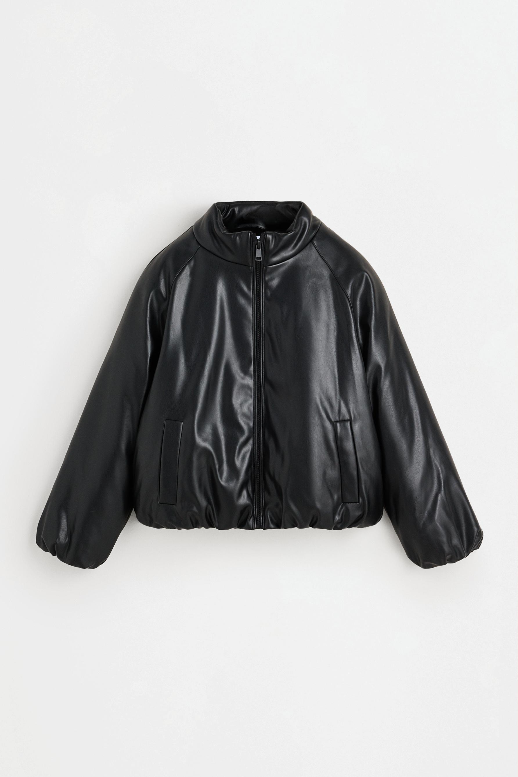 Quilted leather effect jacket — BLACK