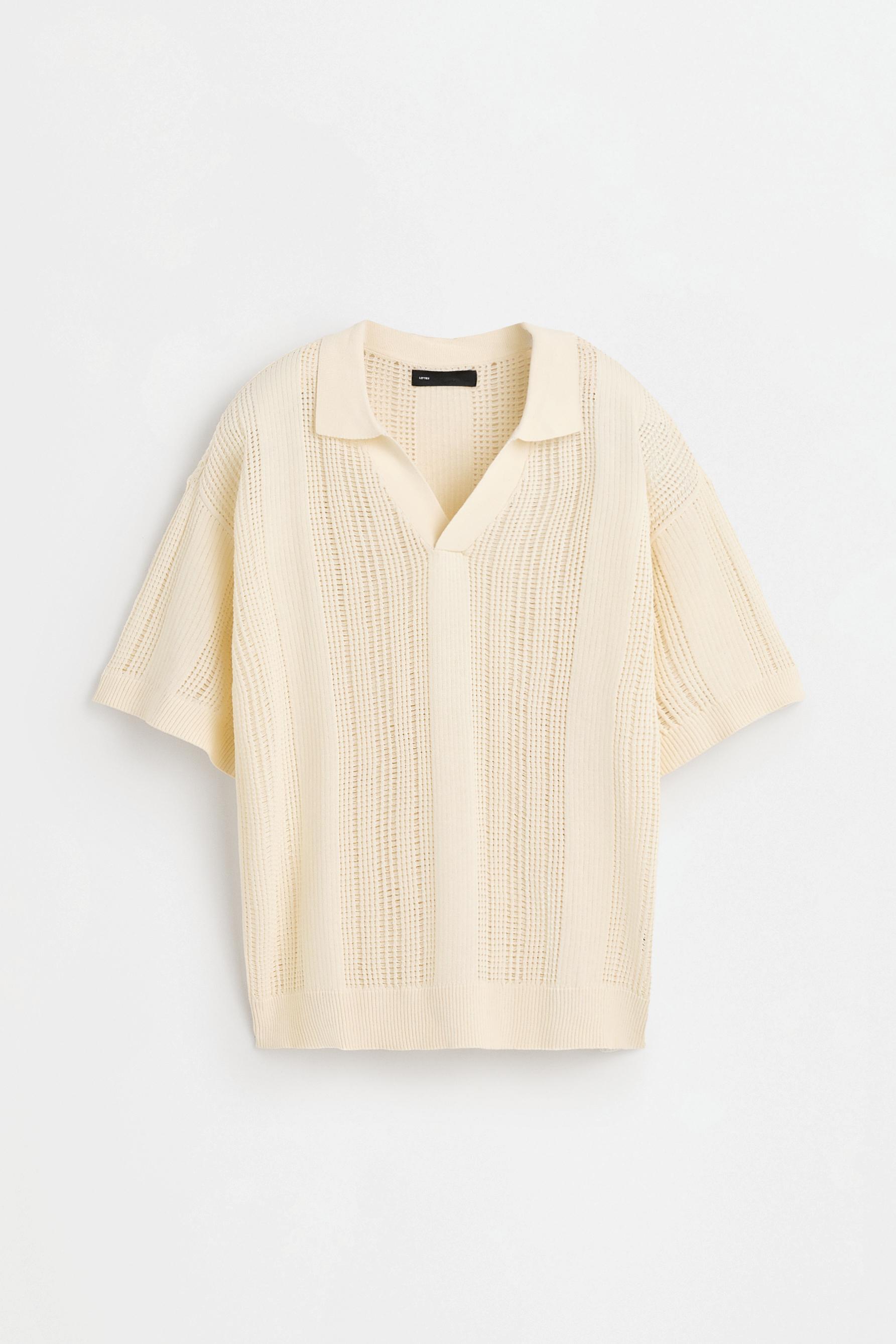 Cutwork knit polo — OFF WHITE