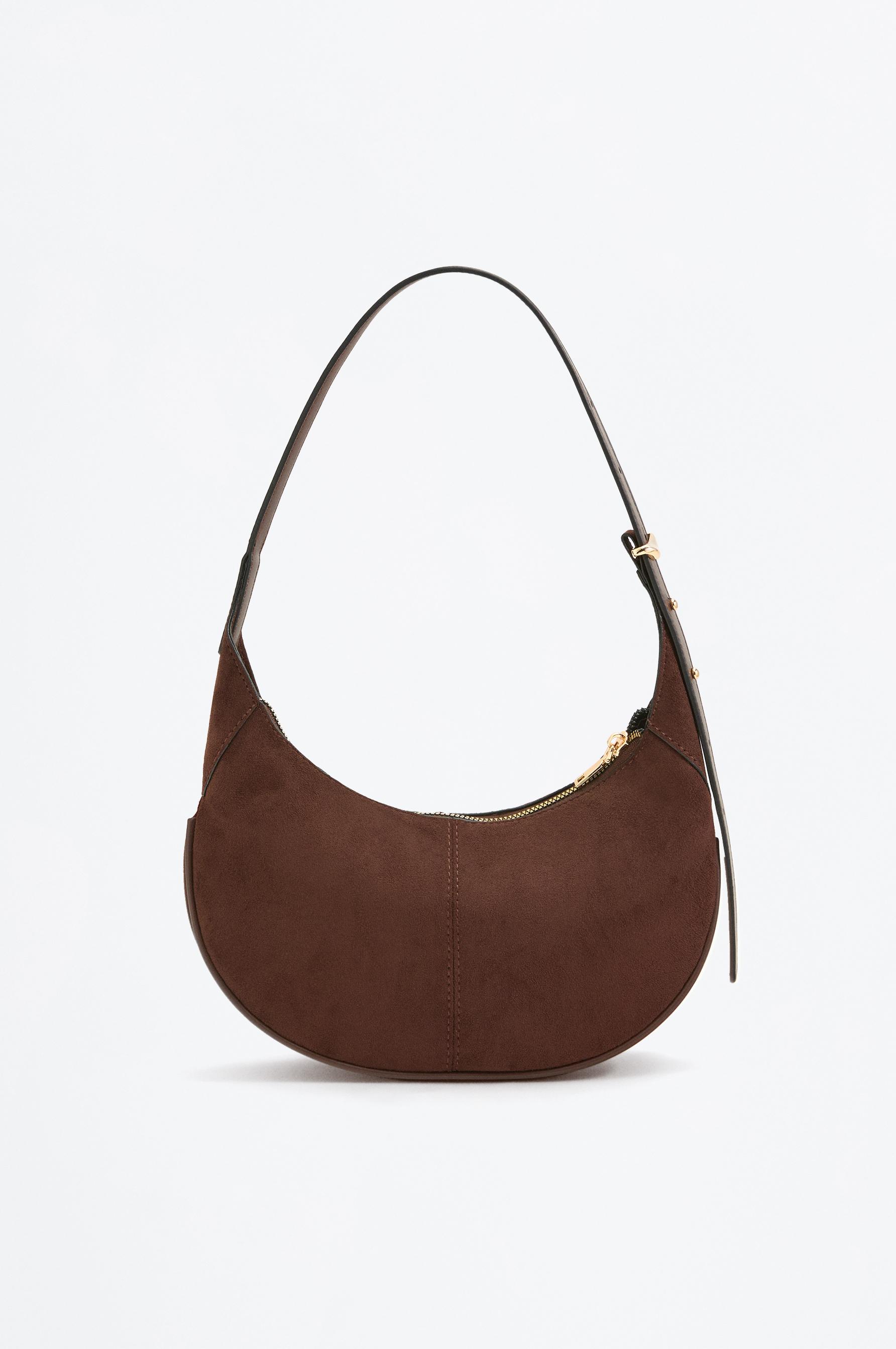 Faux Suede Shoulder Bag — BROWN