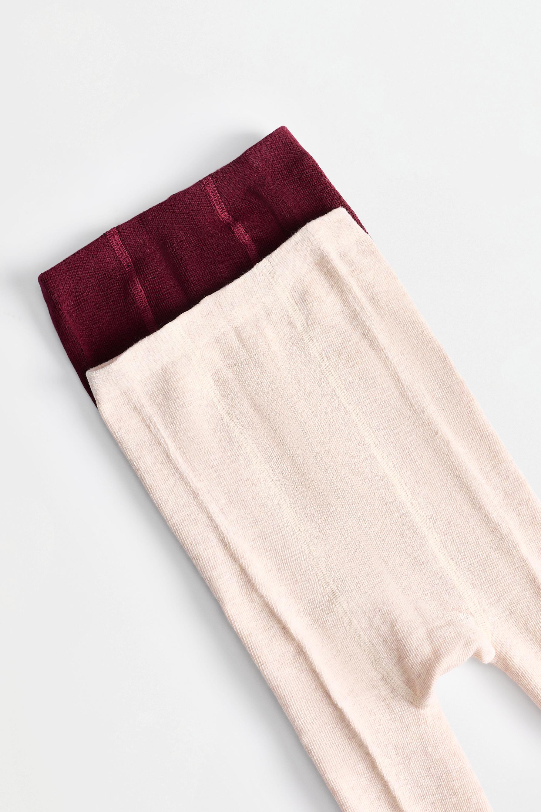 Solid tights (2-pack) — ECRU/MAROON