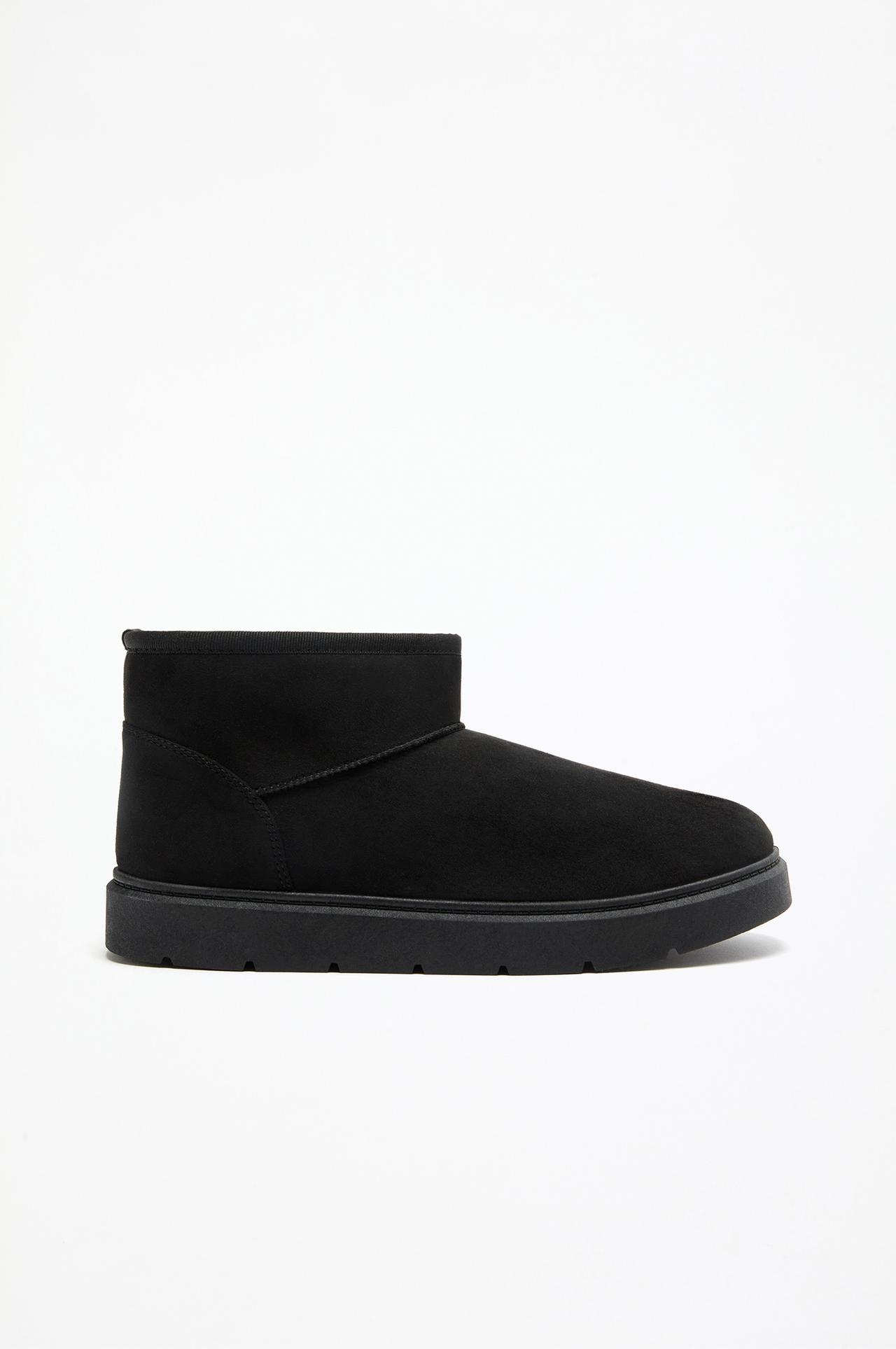Flat mini fur ankle boots — BLACK