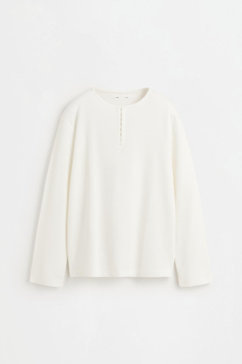 Waffle-knit button T-shirt