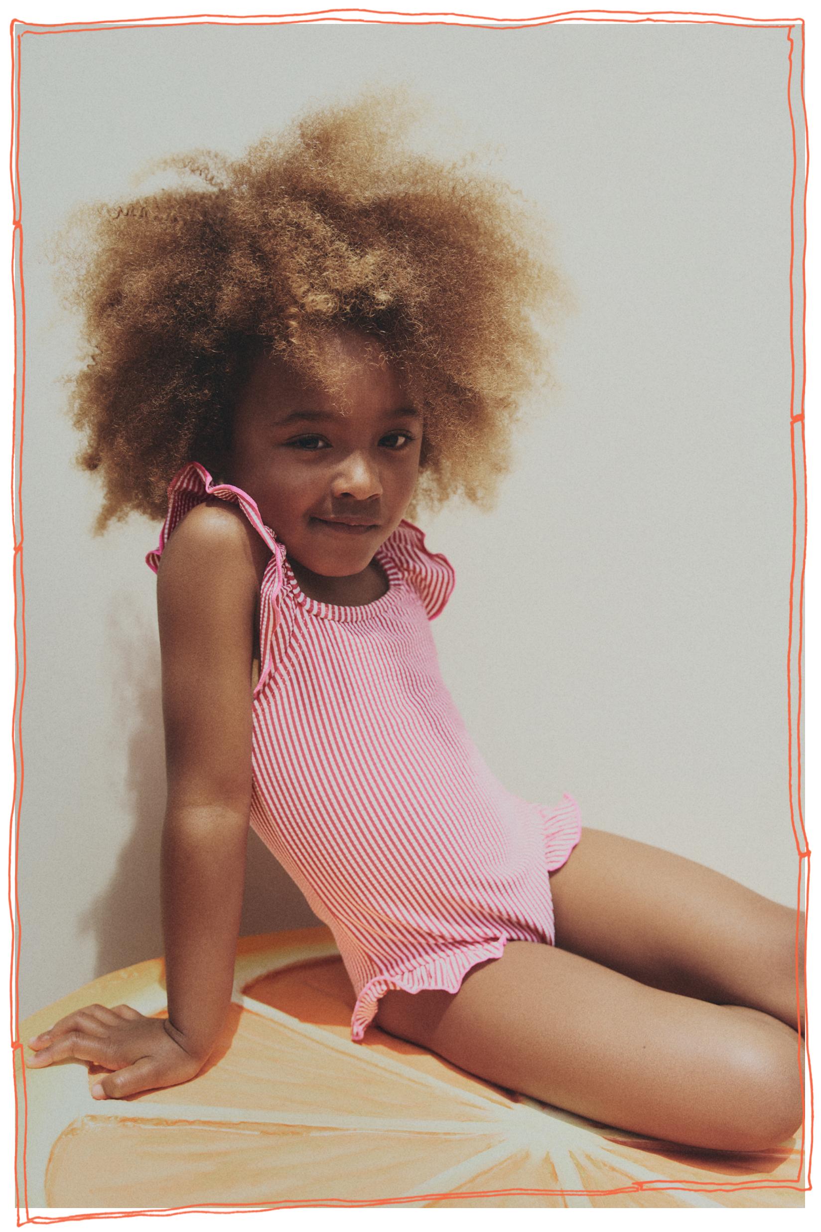 Striped ruffled swimsuit — FUCHSIA