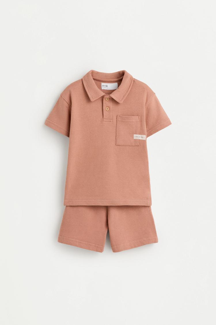 Rustic polo shirt and Bermuda shorts set — BURNT ORANGE