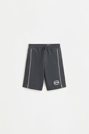 Contrast seam plush Bermuda shorts — DARK GREY 1