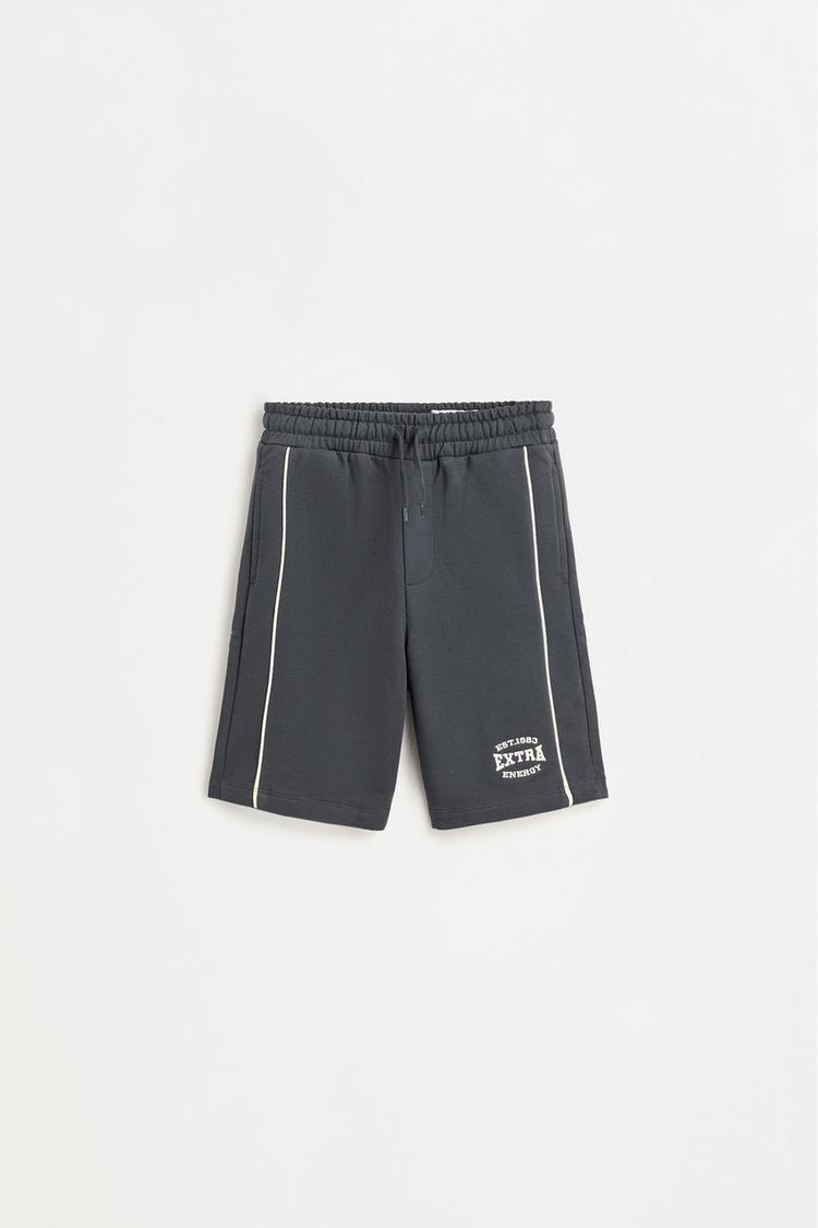 Contrast seam plush Bermuda shorts — DARK GREY