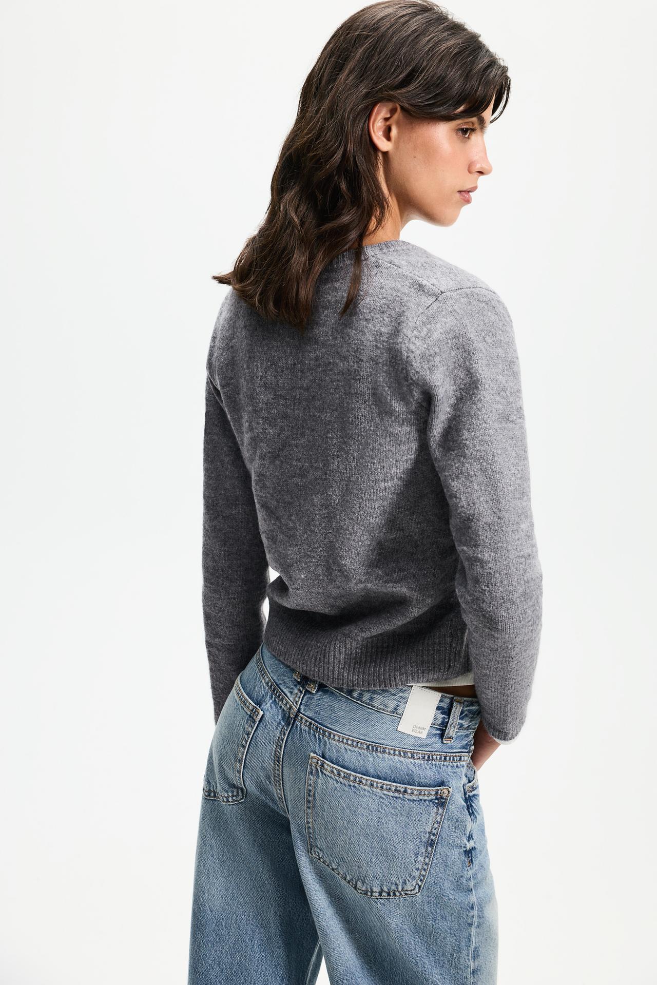 Round neck knit jacket — MEDIUM GREY