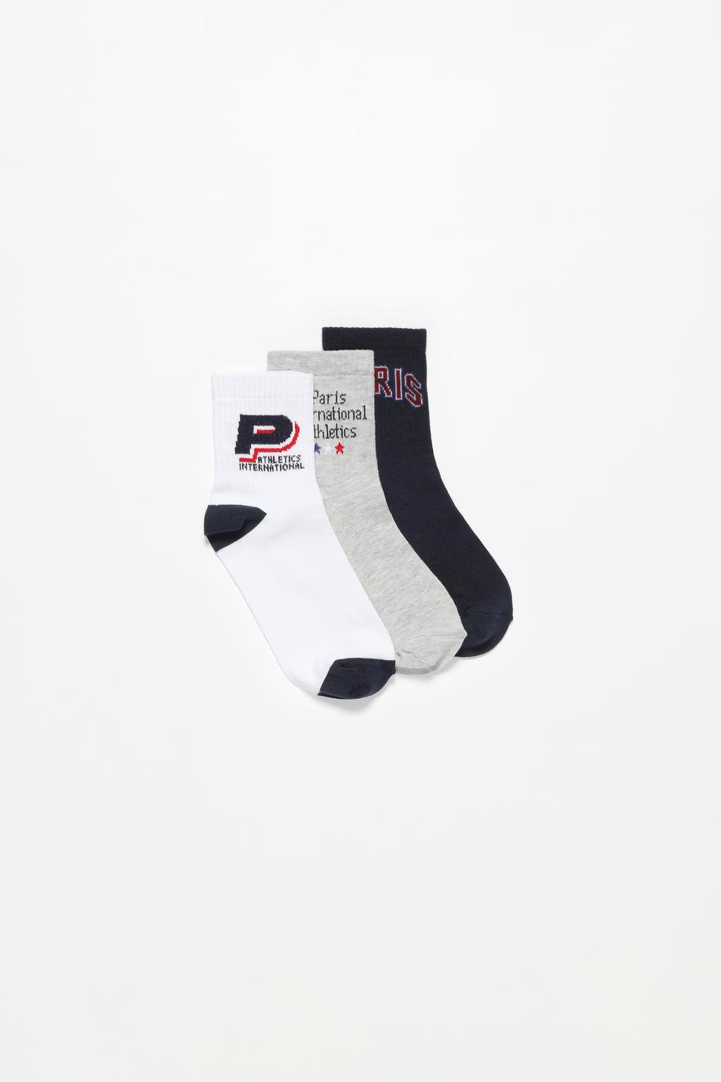 3-pack of long ankle socks with slogan