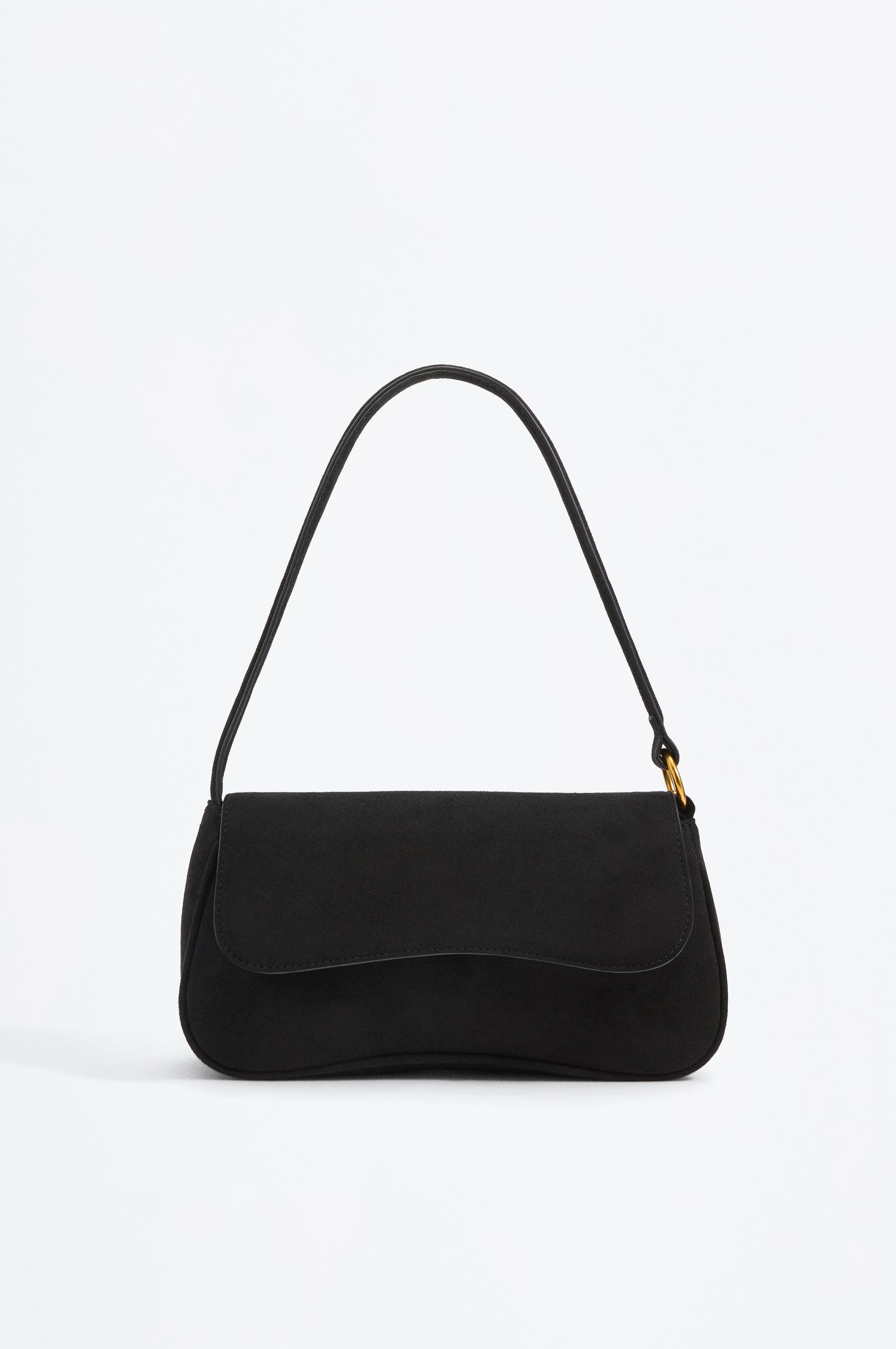 Faux suede shoulder bag — BLACK
