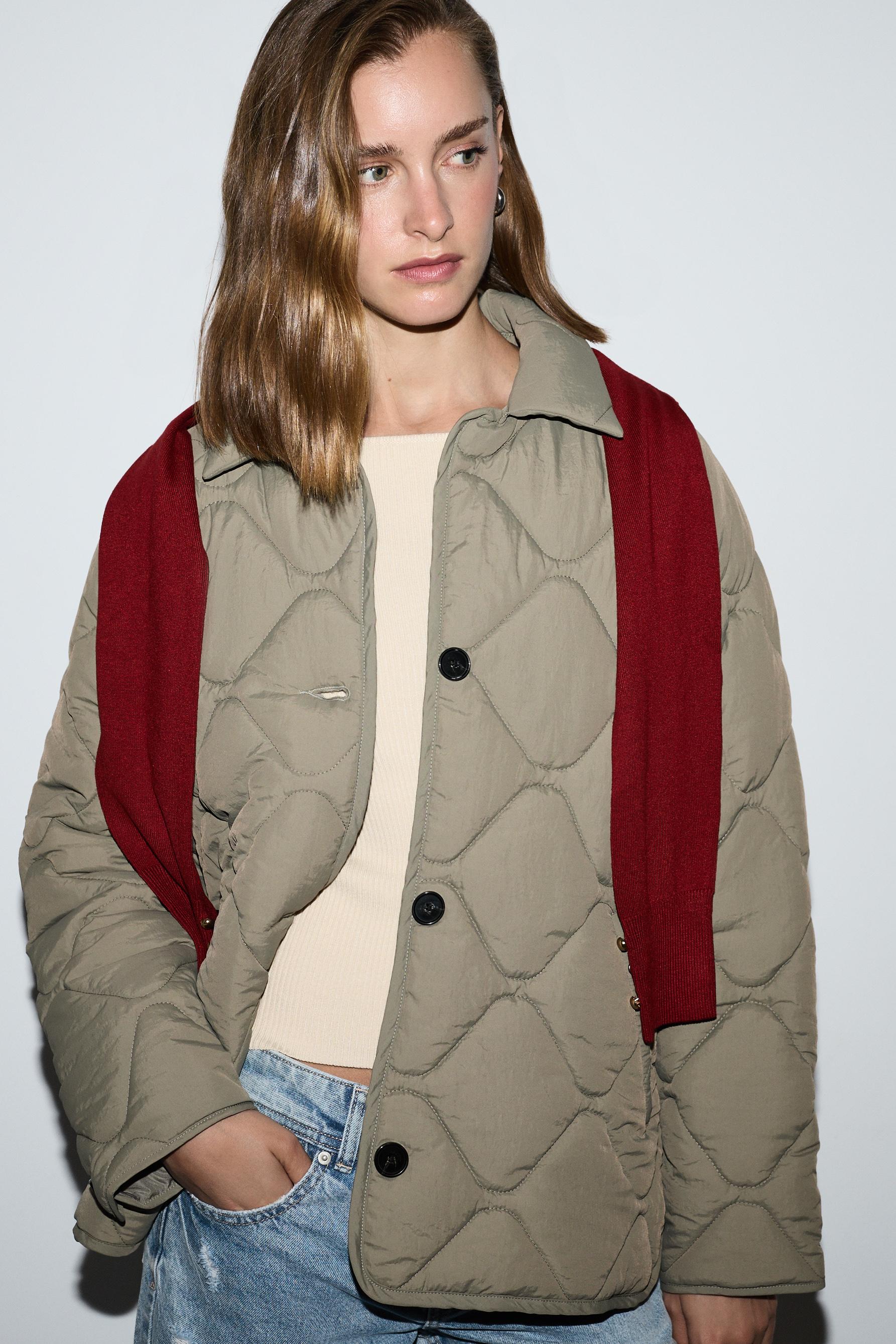Quilted shirt collar jacket — PALE GREEN