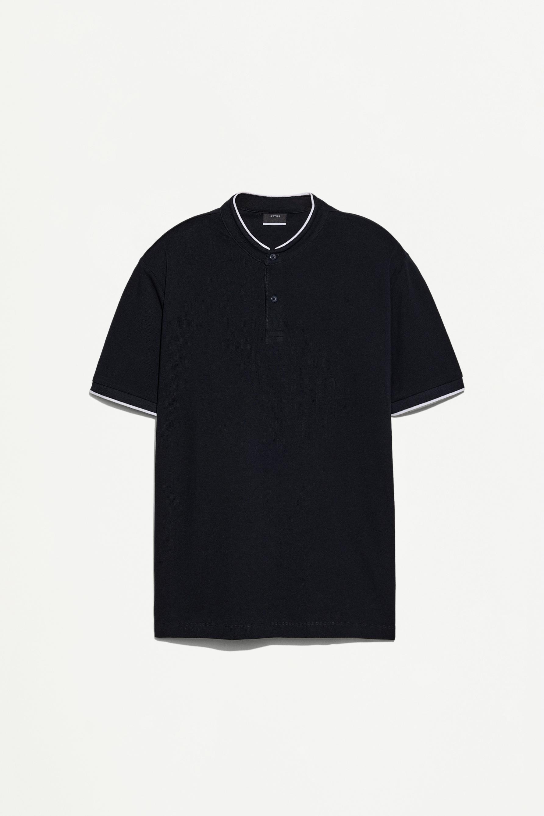 Contrast stand collar polo shirt — NAVY