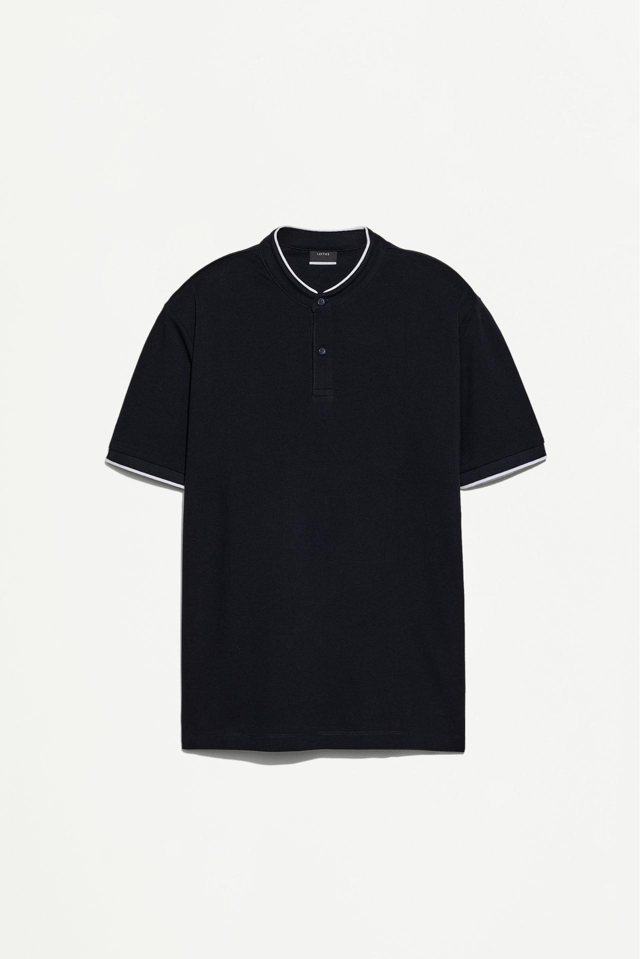 Contrast stand collar polo shirt — NAVY