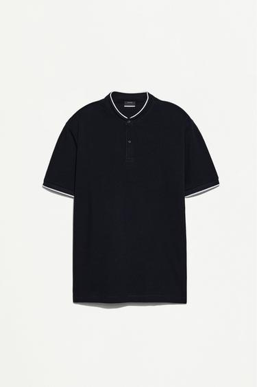 Contrast stand collar polo shirt — NAVY 6