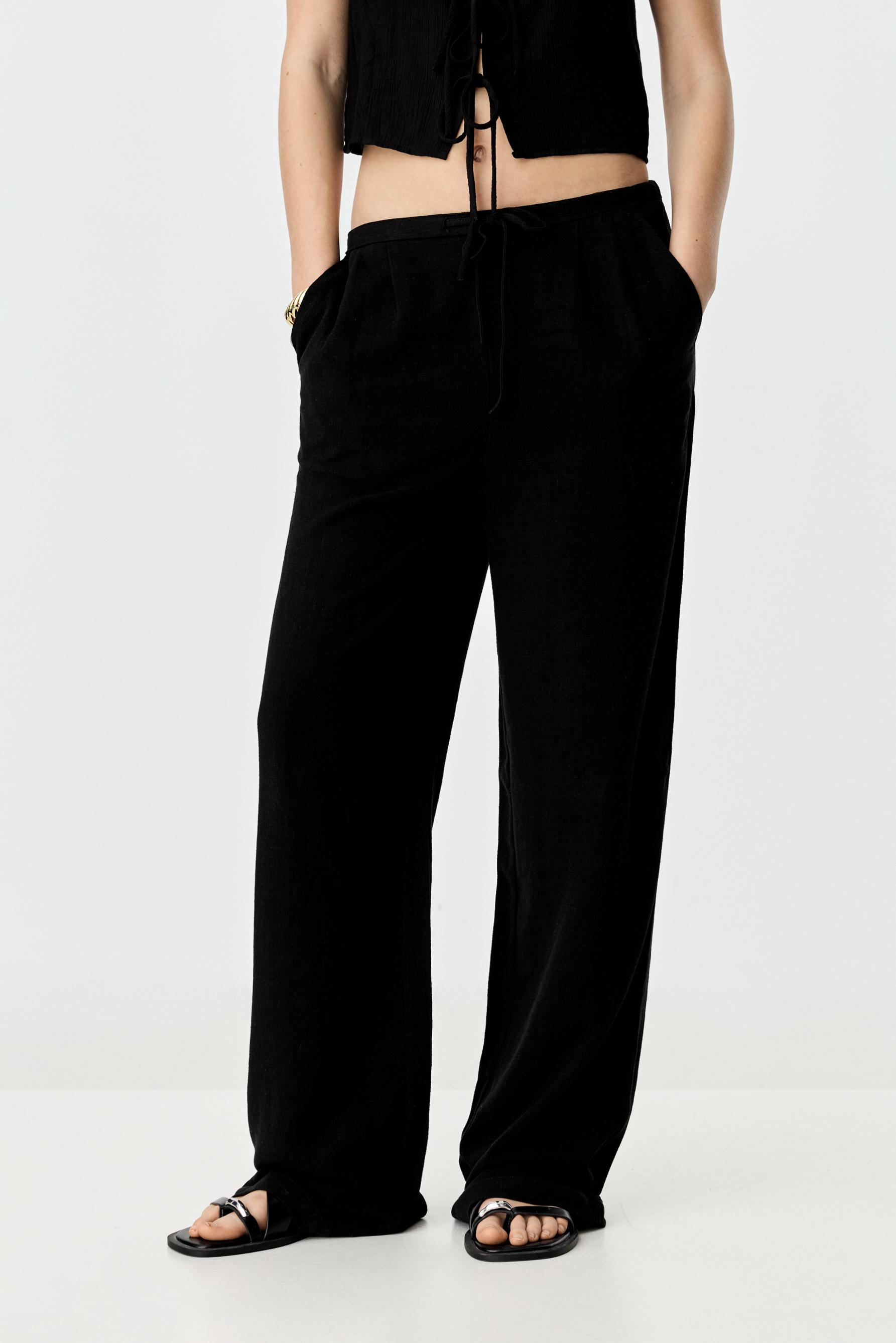 Rustic wide-leg trousers — BLACK