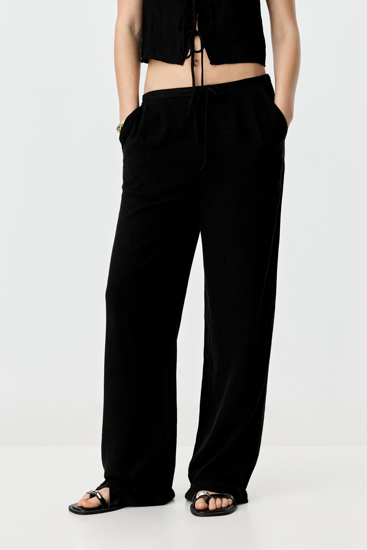 Rustic wide-leg trousers — BLACK