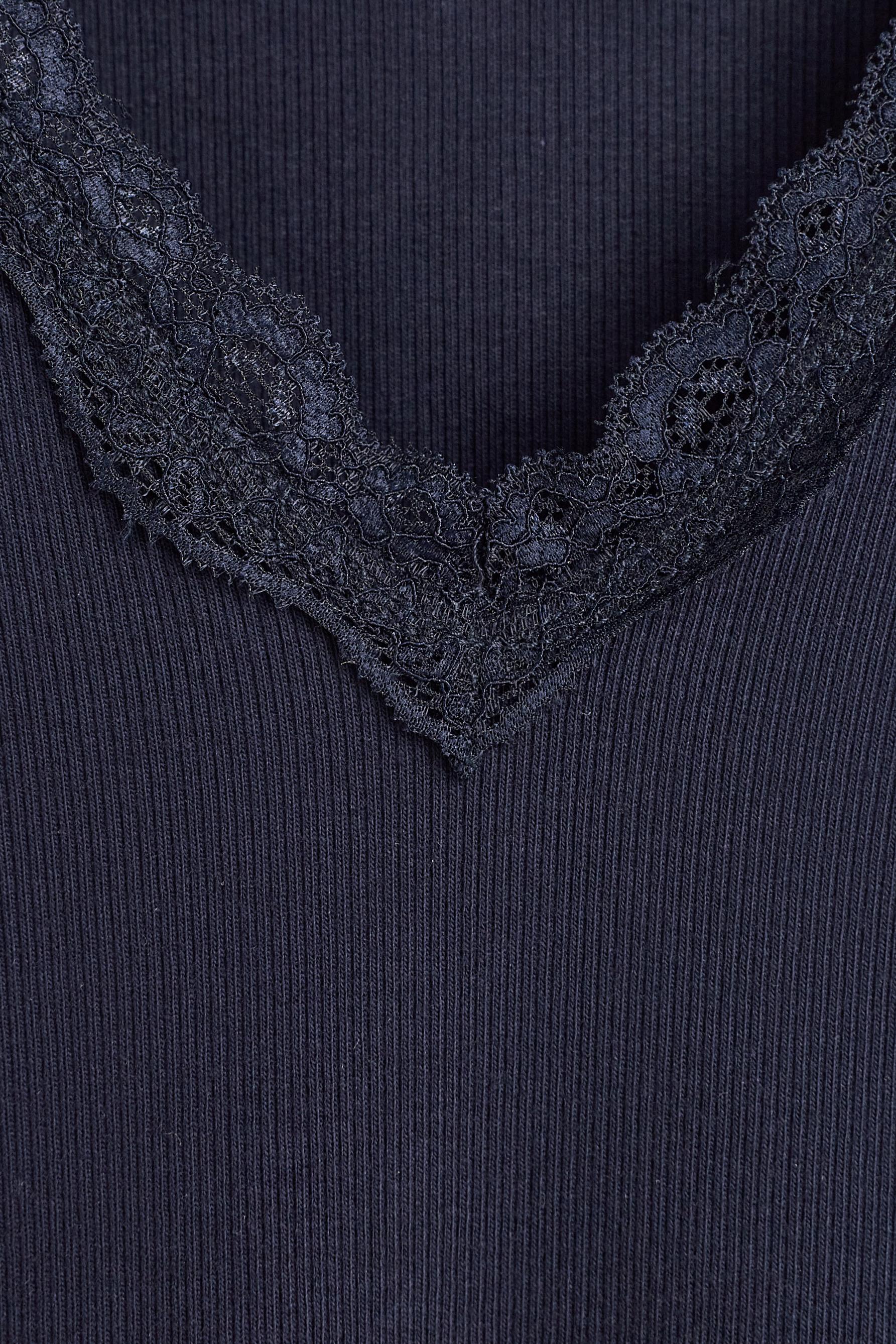 Ribbed lace T-shirt — DARK NAVY