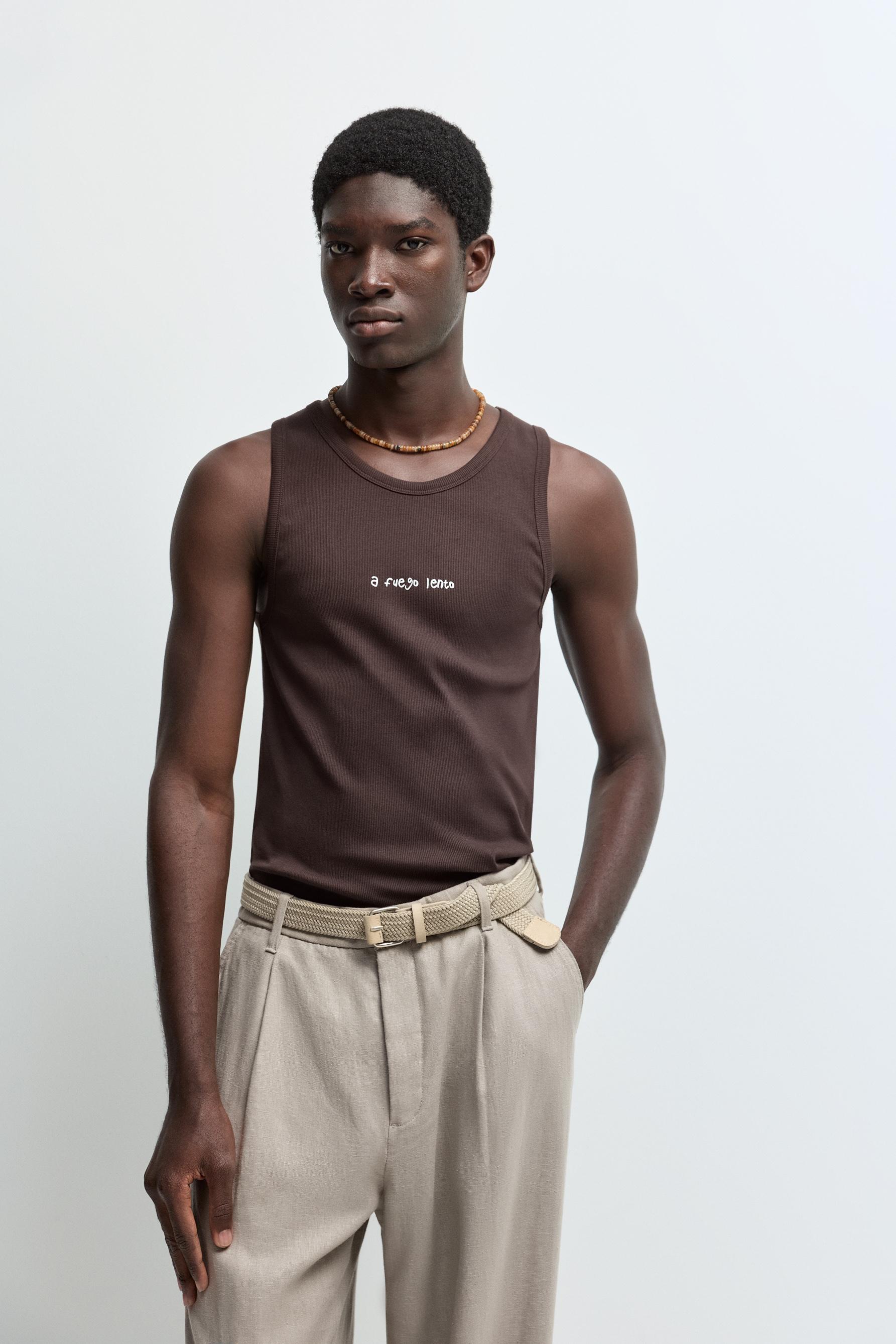Printed strappy T-shirt — BROWN