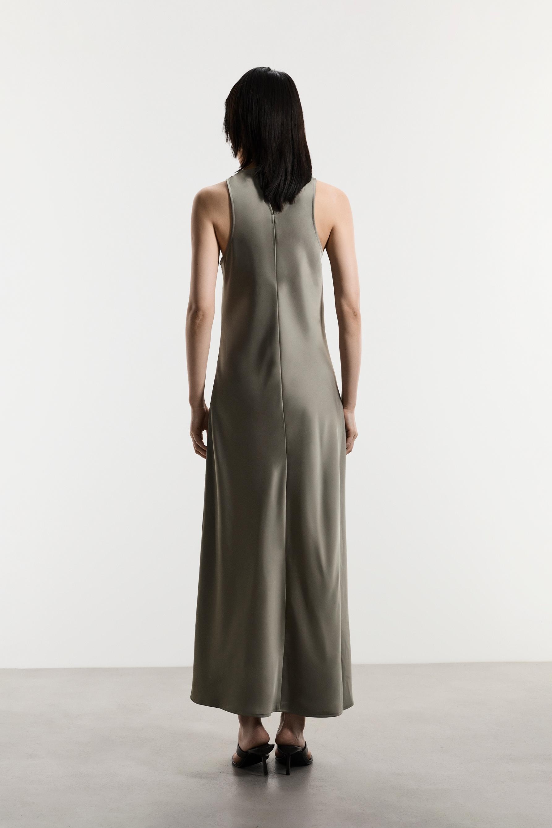 Satin midi dress — PALE KHAKI