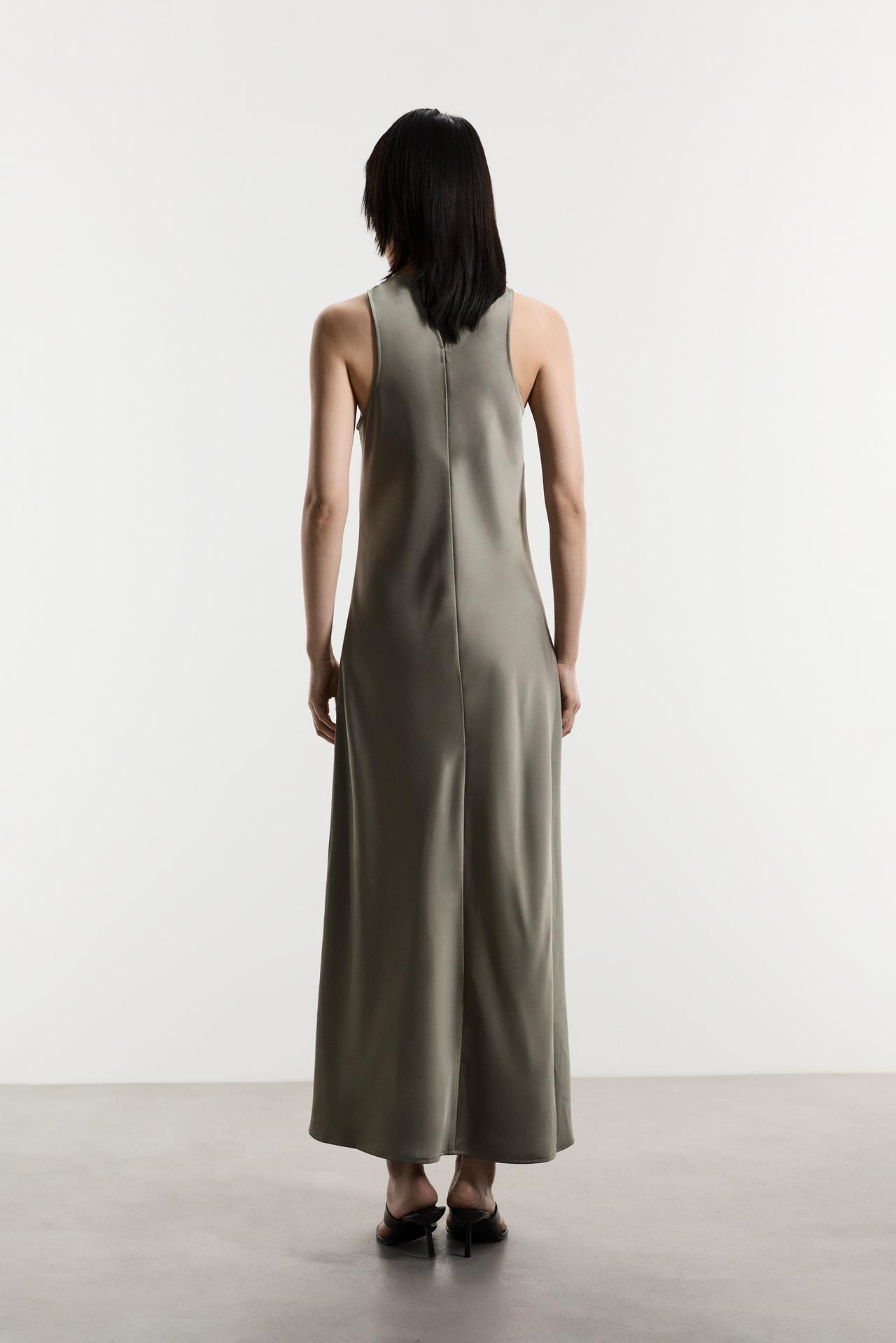 Satin midi dress — PALE KHAKI