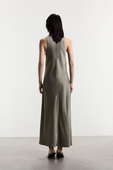Satin midi dress — PALE KHAKI 5