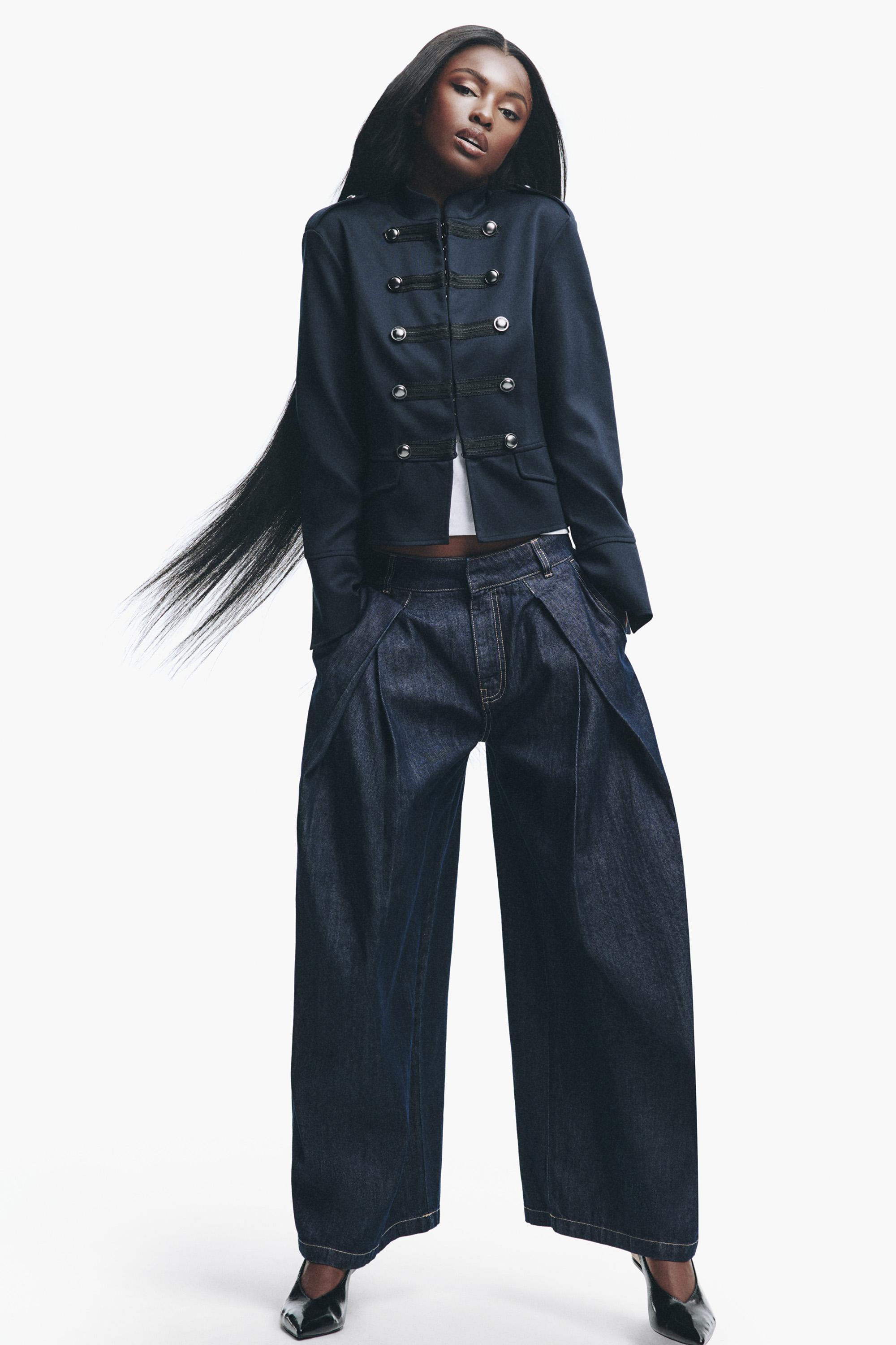 Super wide-leg pleated jeans — NAVY