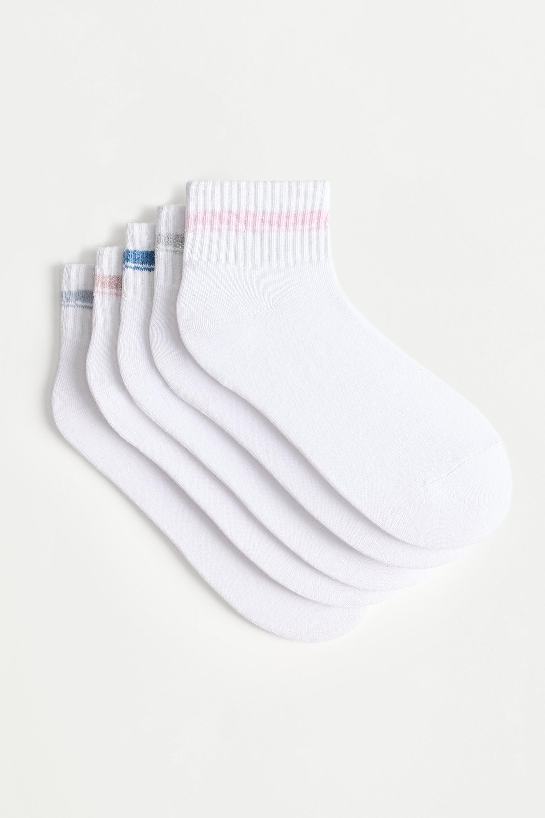 Striped ankle socks (5-pack) — WHITE/GREY