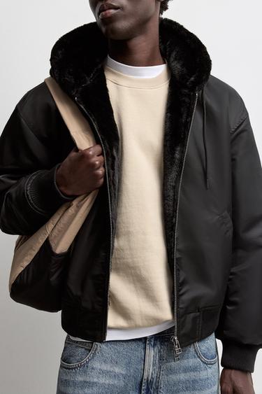 Fur bomber with hood — BLACK 3
