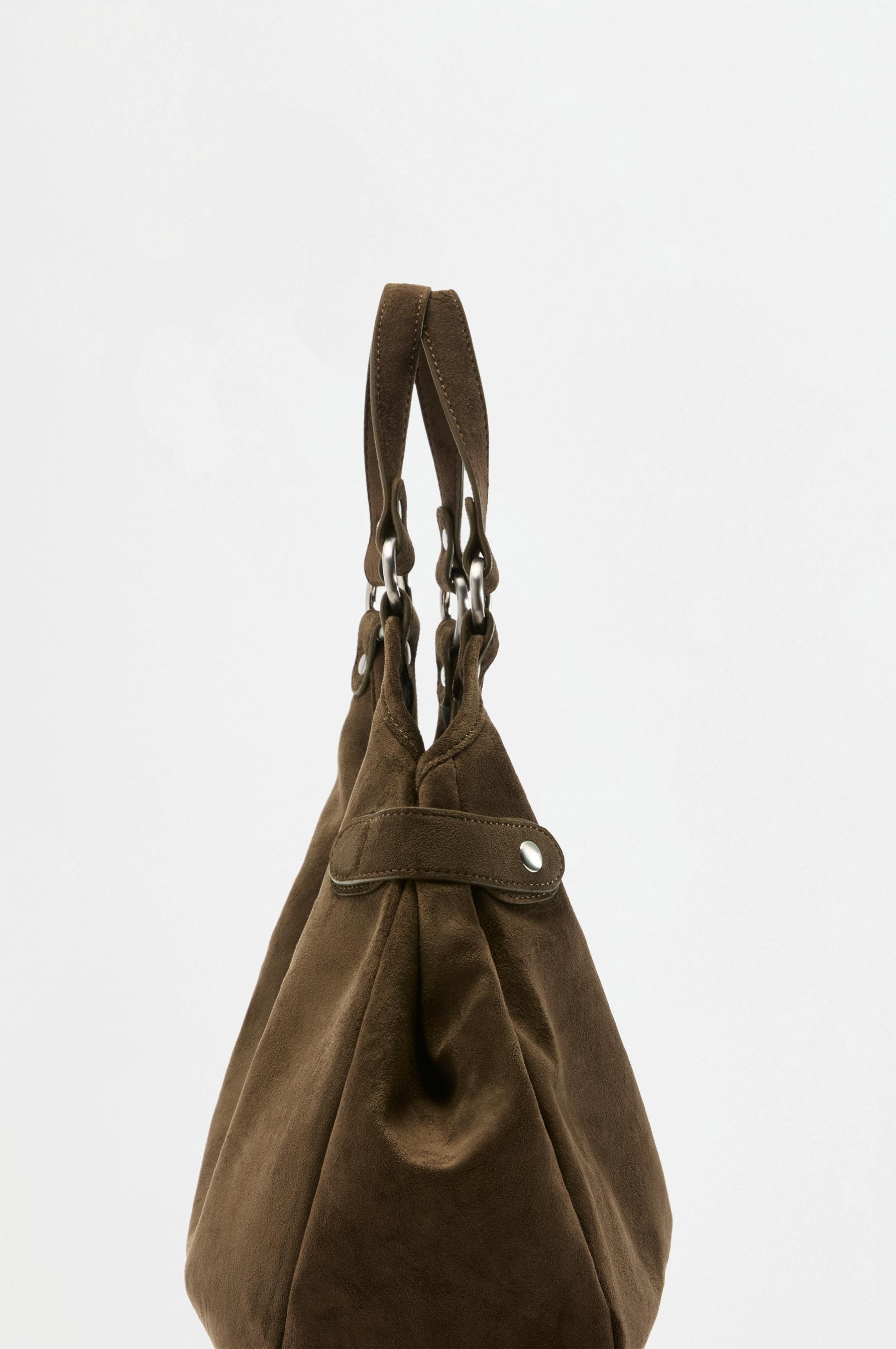Faux suede ring shopper bag — KHAKI