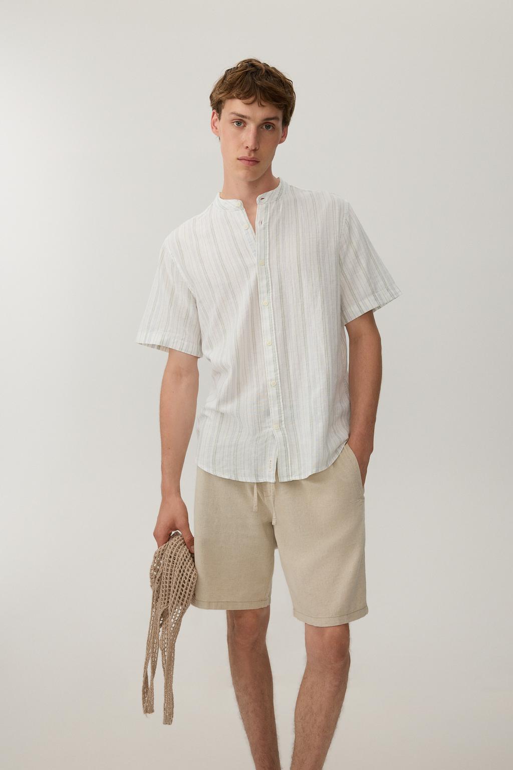 Camisa rayas cuello mao lino - algodón