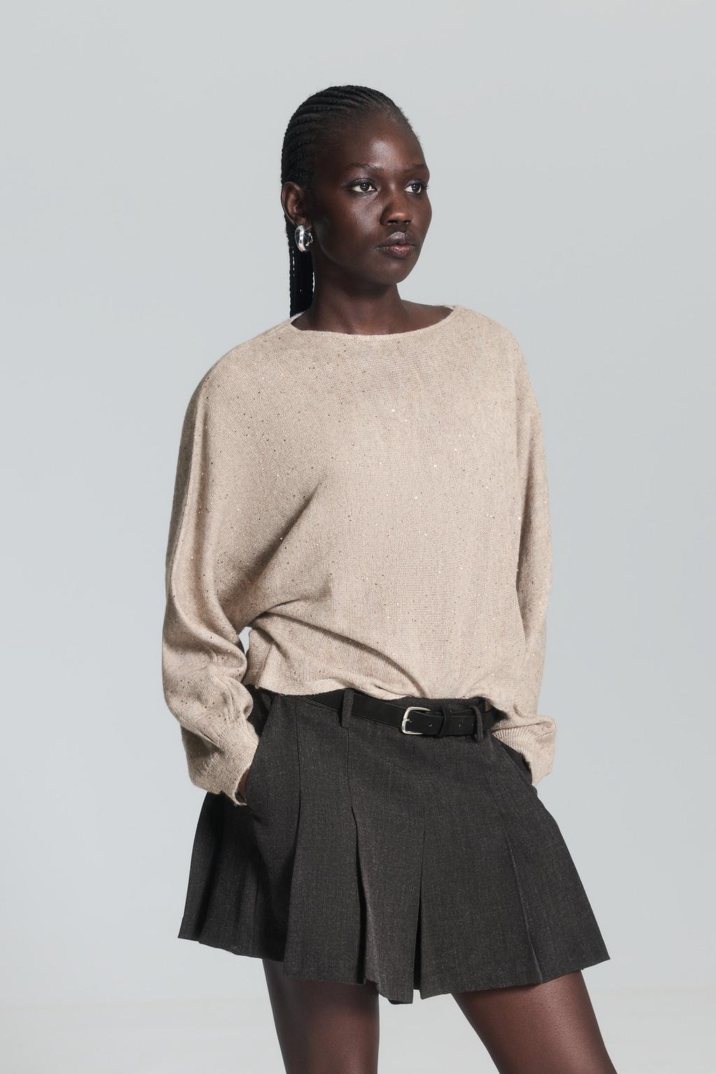 Sequin batwing sleeve sweater