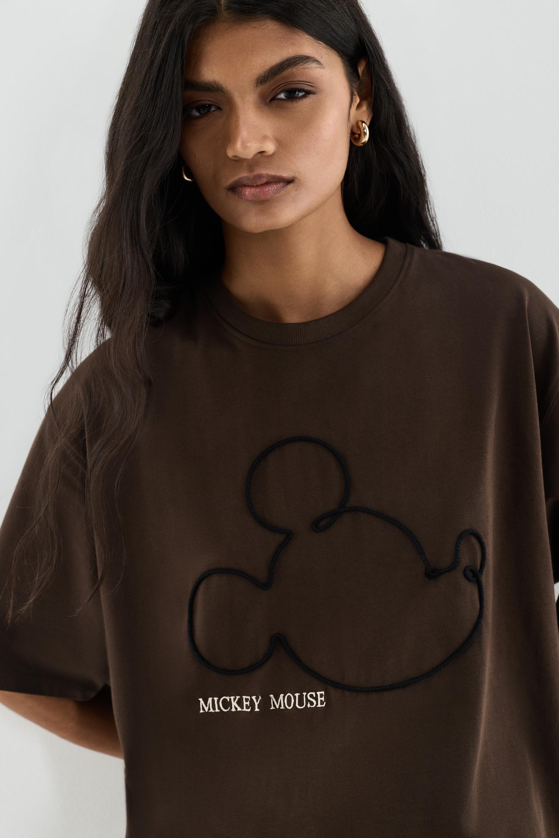 Mickey Mouse ©Disney embroidered T-shirt — PALE BROWN