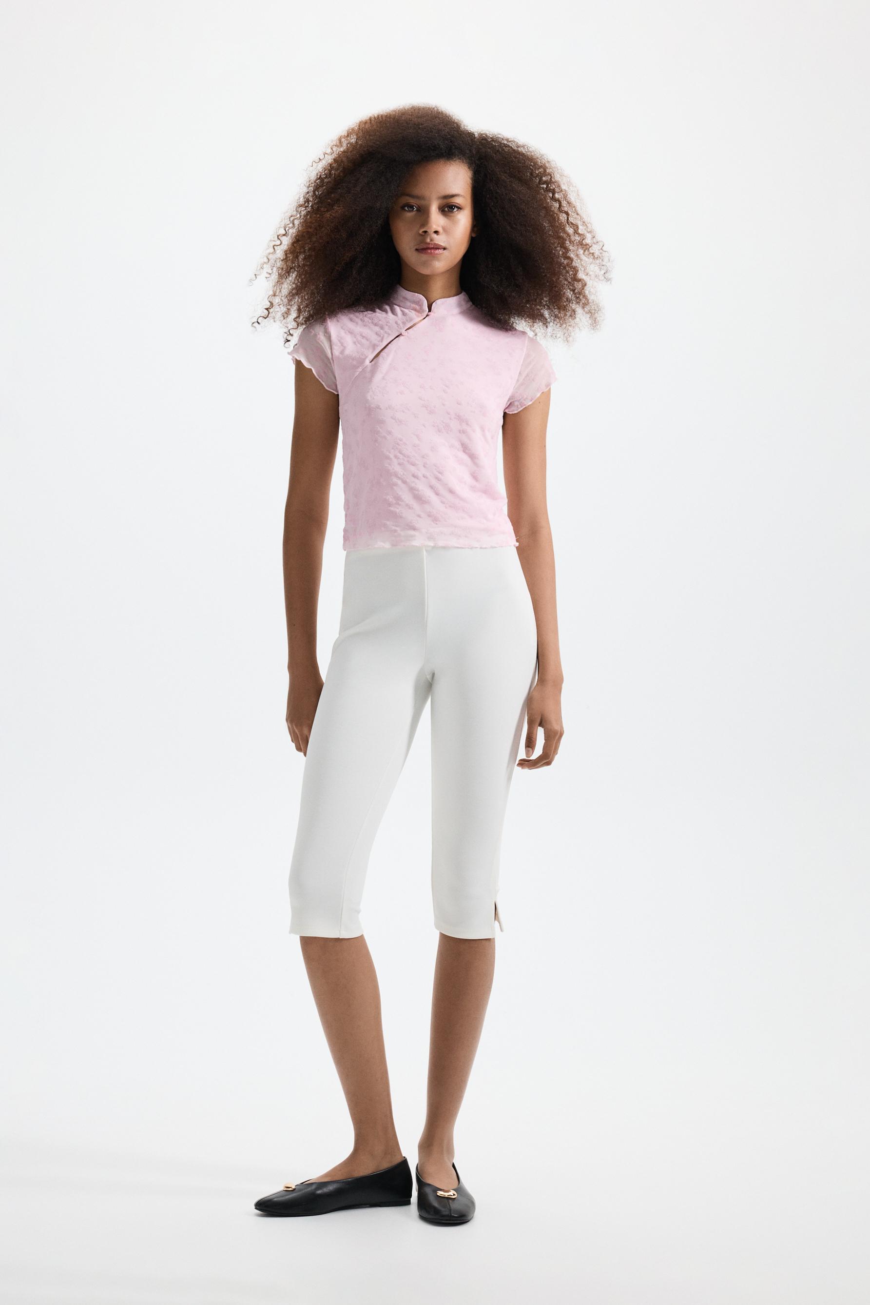 Slim fit stand collar T-shirt — PASTEL PINK