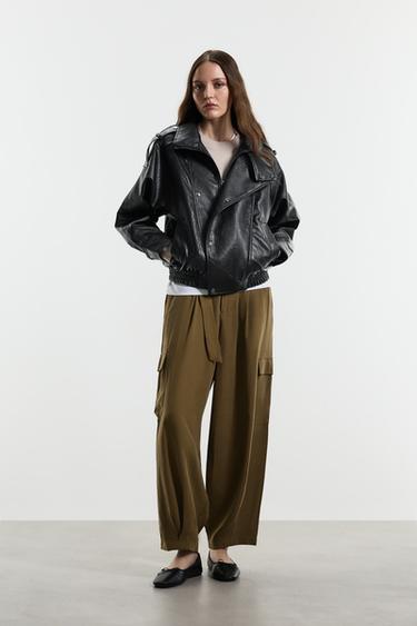 Oversize leather effect bomber jacket — BLACK 3