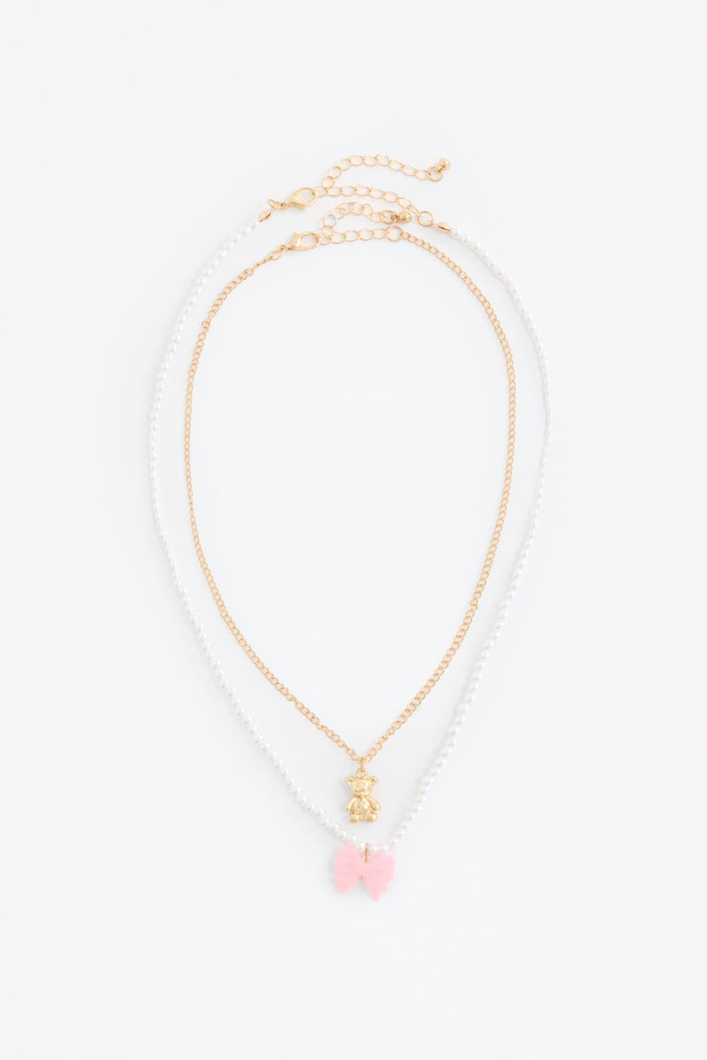 2-pack of bear and bow necklaces